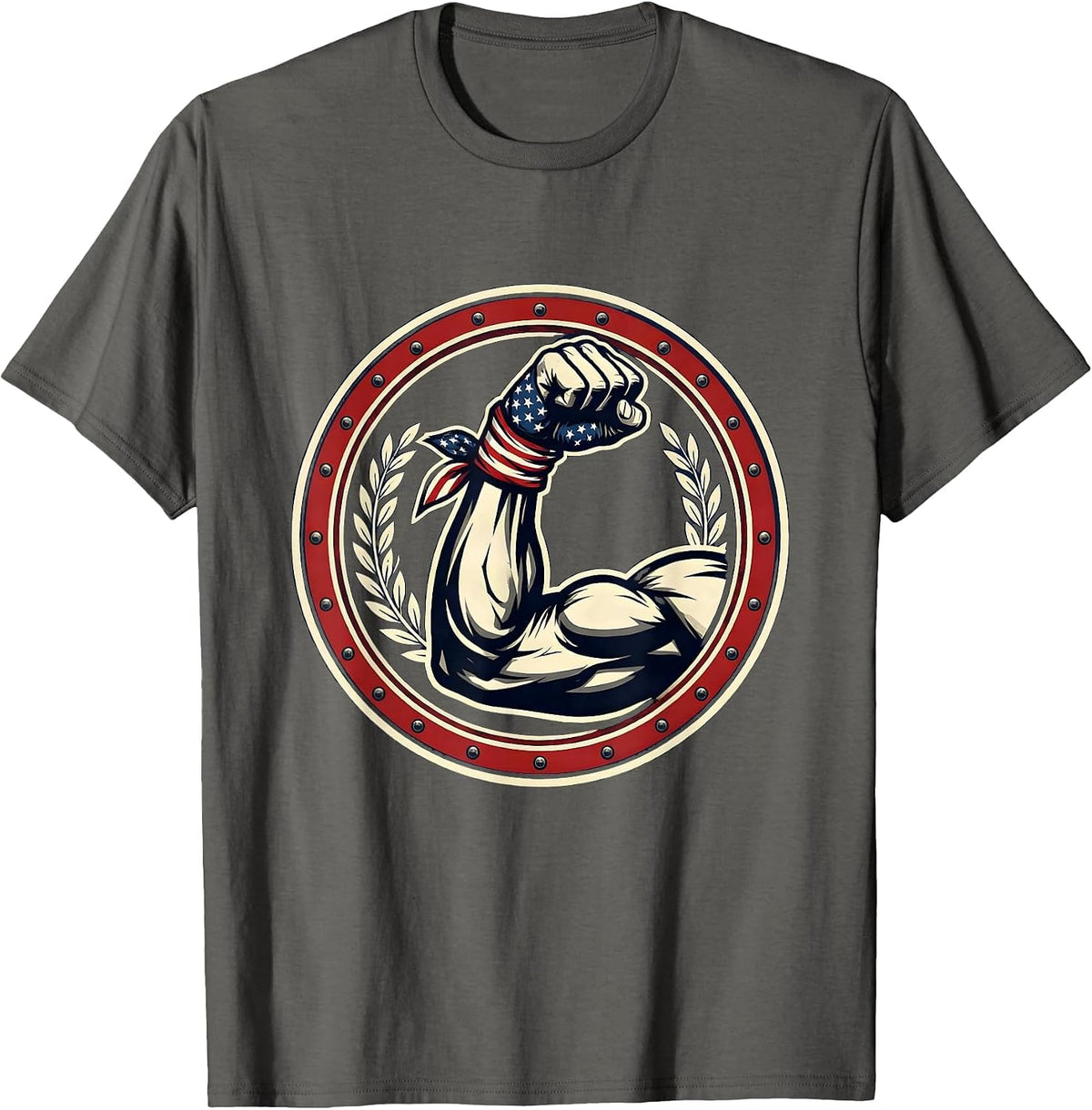Rosie the Riveter American Flag Bandana Bicep T-Shirt - Asphalt Grey