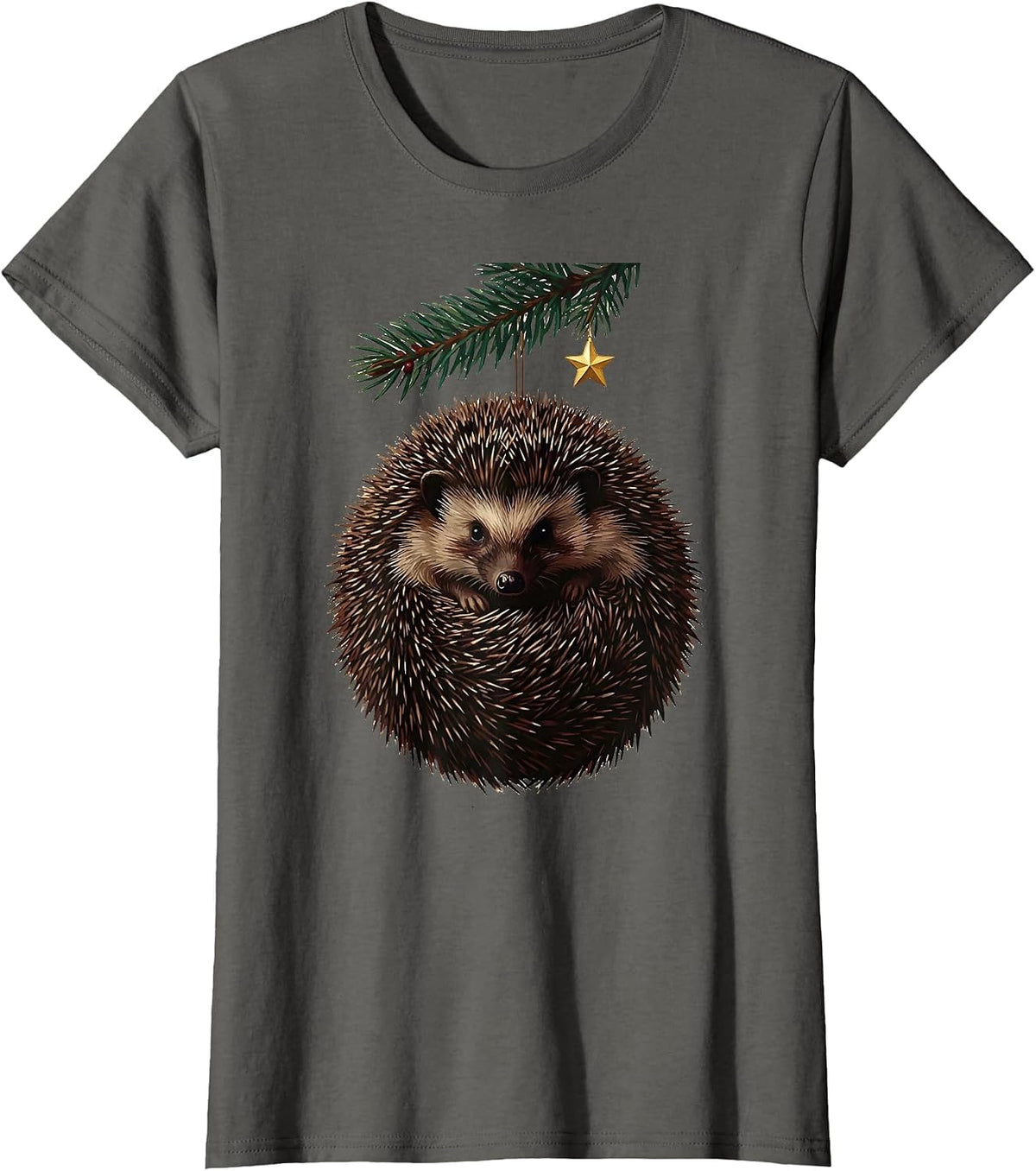 Women's Curled Hedgehog Ornament Cute Christmas Hedgehog Lover Gift T-Shirt - Asphalt Grey