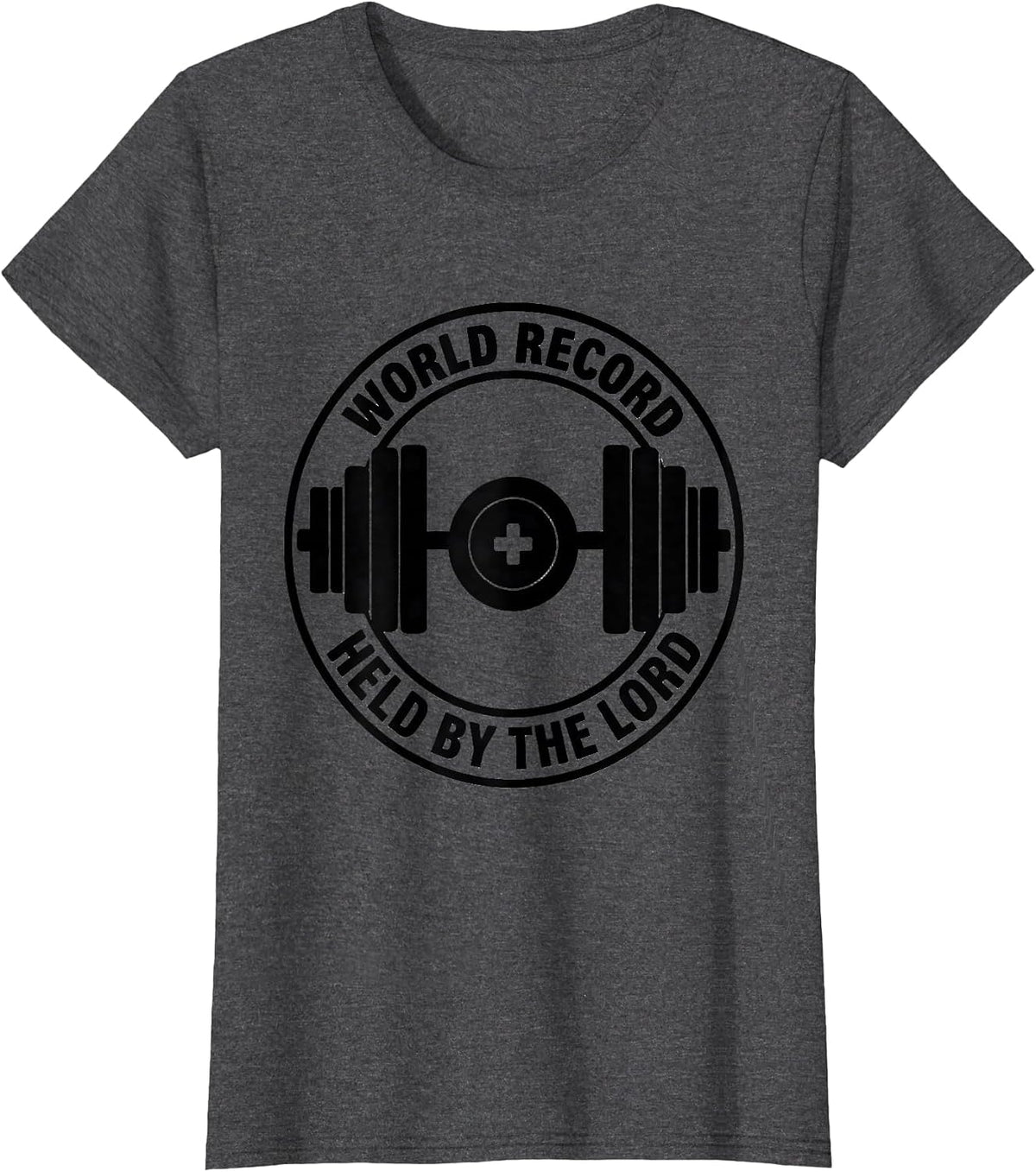 Women's World Record: Held By The Lord Christian Men Gym Faith Iron T-Shirt - Dark Heather Grey