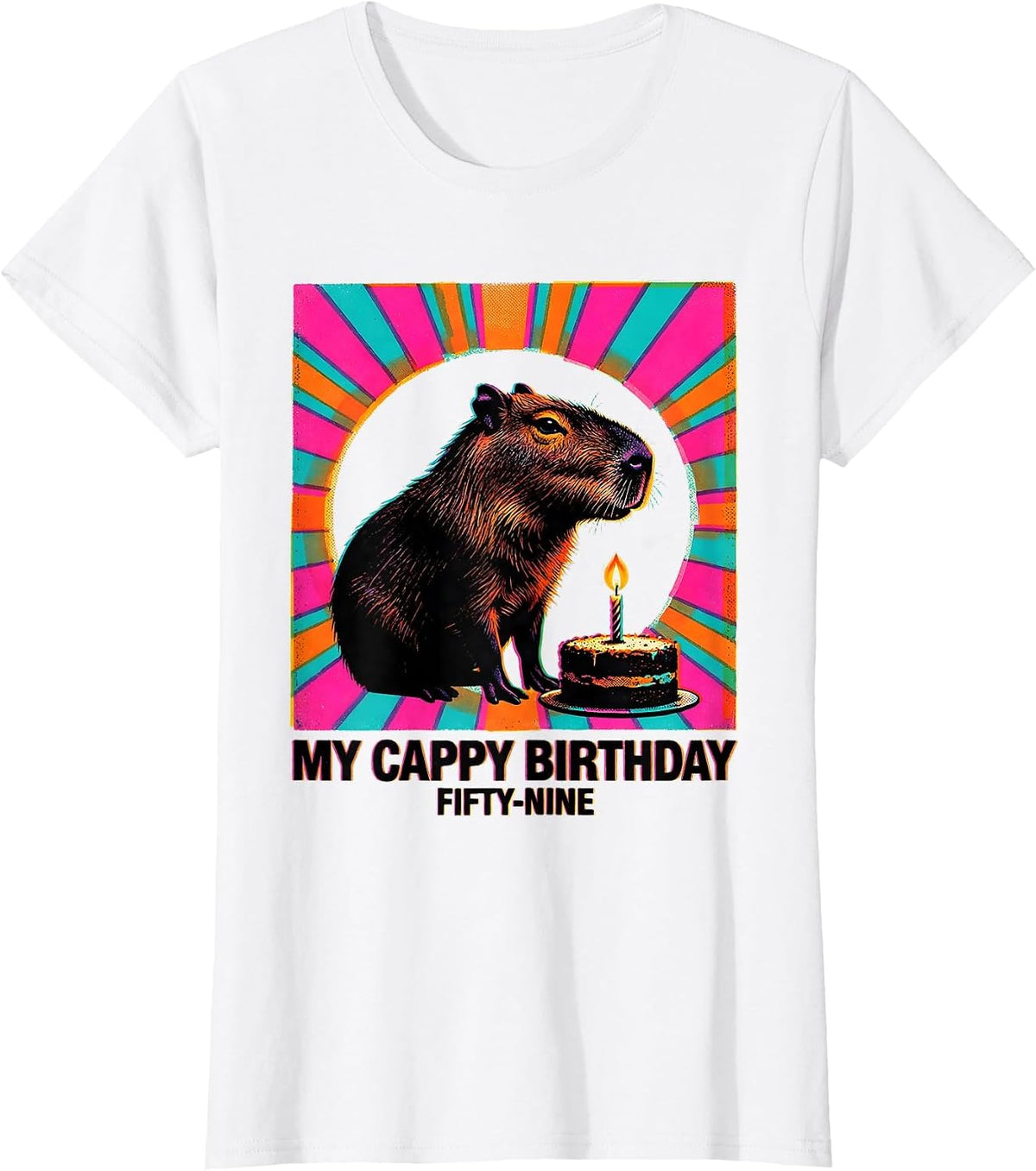 My Cappy Birthday Fifty-Nine Risograph Kawaii Capybara T-Shirt - White