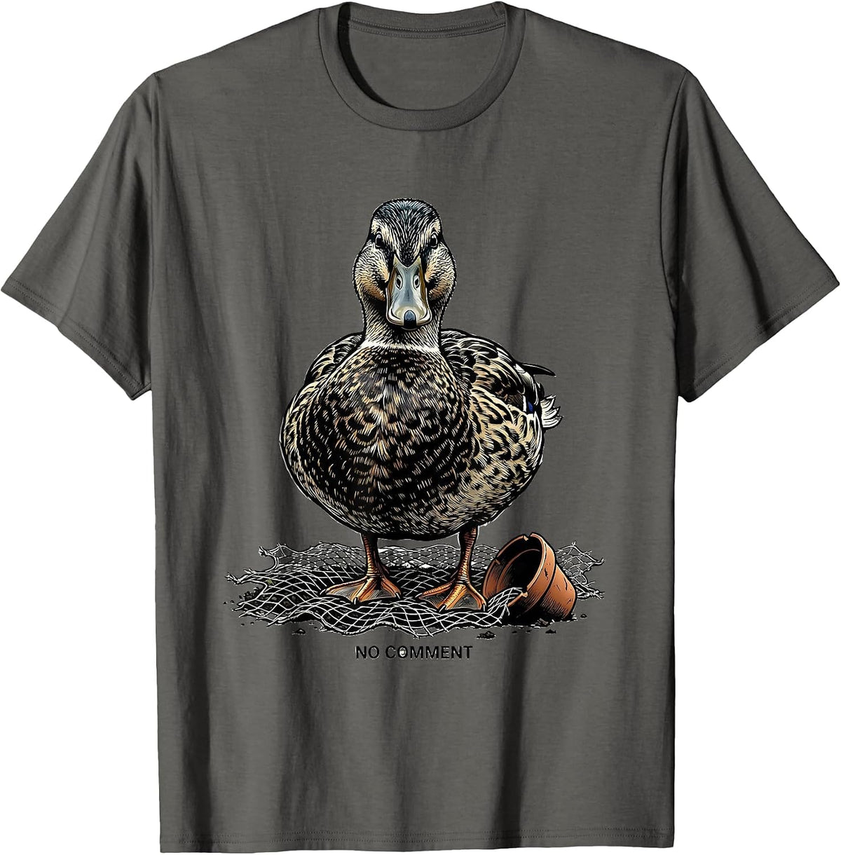 Men's No Comment Funny Duck Photobooth Portrait Animal Lover T-Shirt - Asphalt Grey