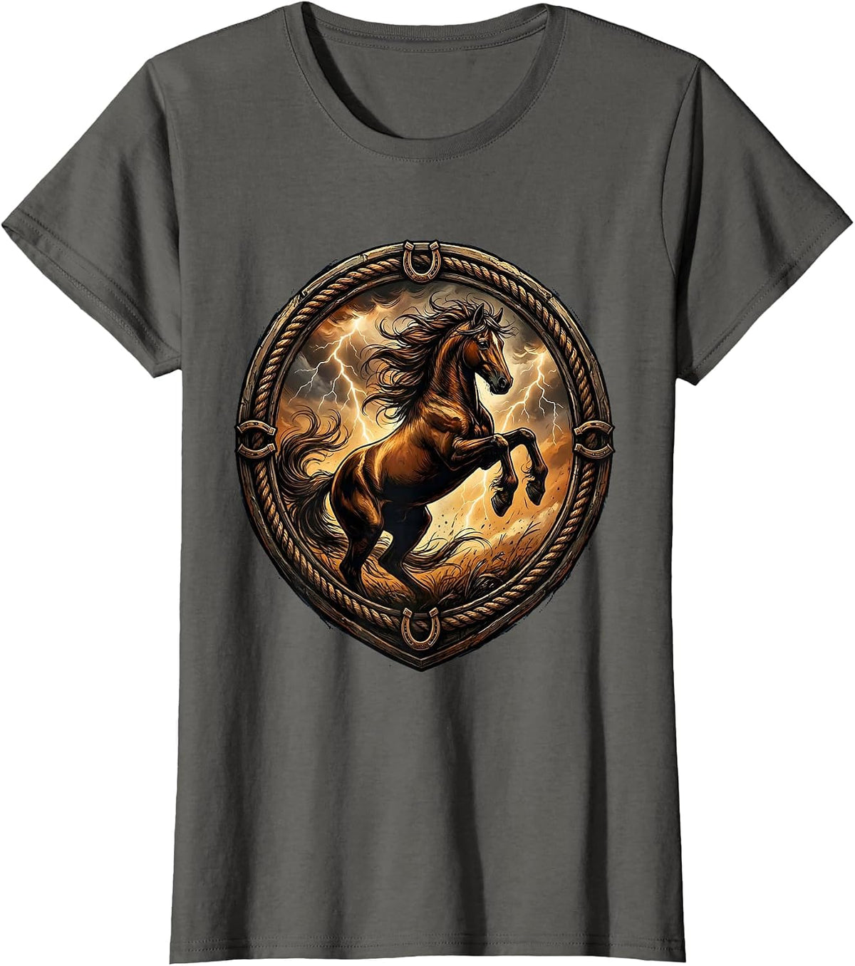 Women's Rearing Horse Stormy Sky Western Graphic T-Shirt - Asphalt Grey