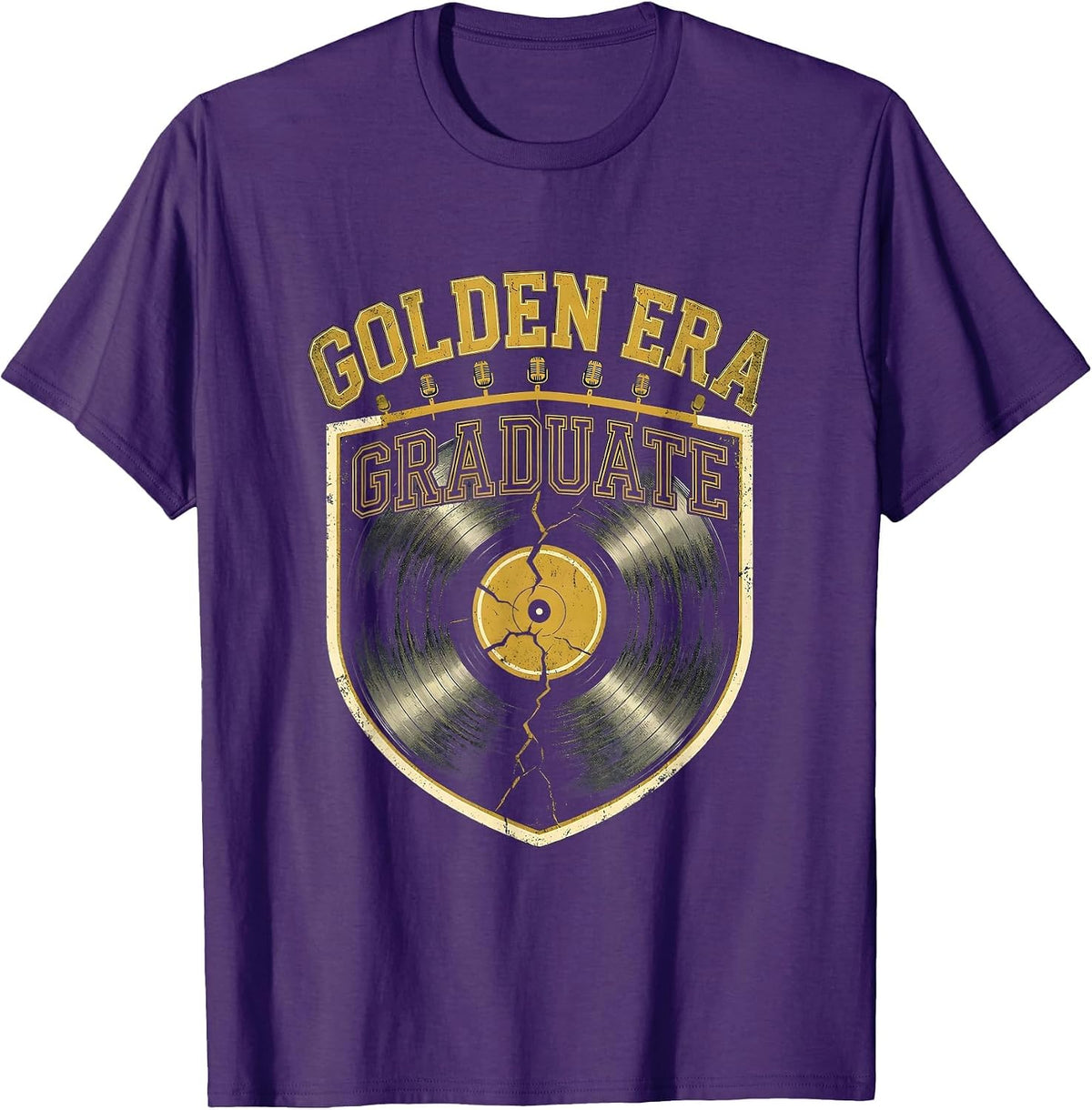 Golden Era Graduate Distressed Varsity Hip-Hop Rap Quote T-Shirt - Purple