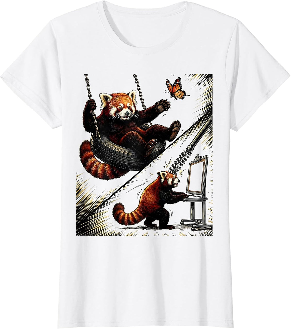 Women's Red Panda Dilly Dally Forced To Lock In Meme Humor T-Shirt - White