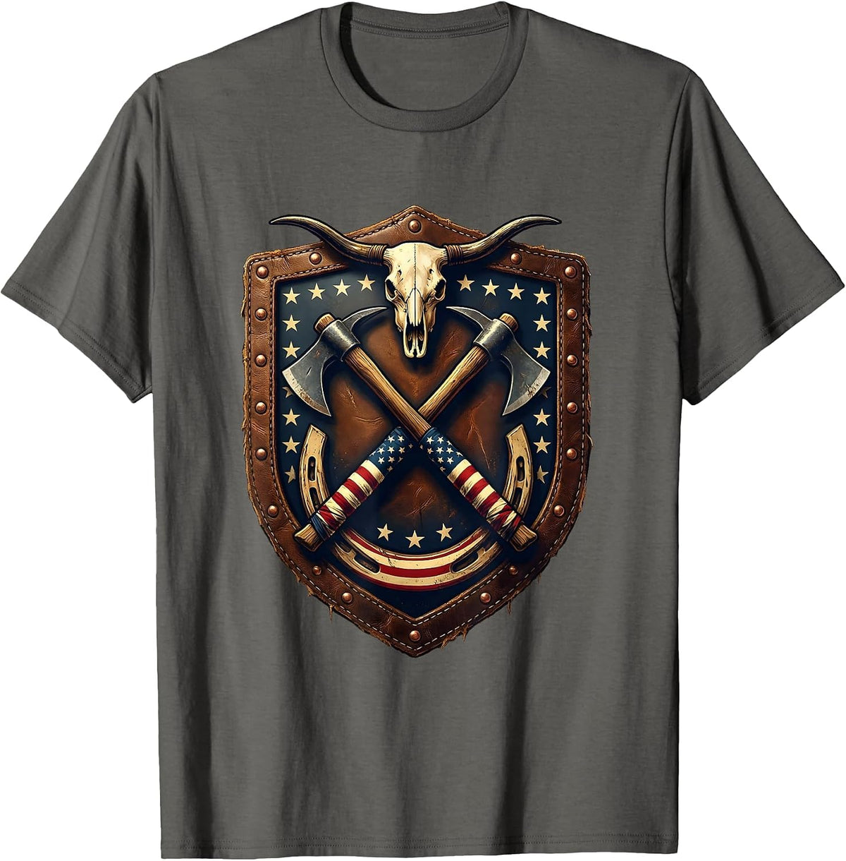 Labor Day Pickaxe and Shovel Shield Graphic T-Shirt - Asphalt Grey