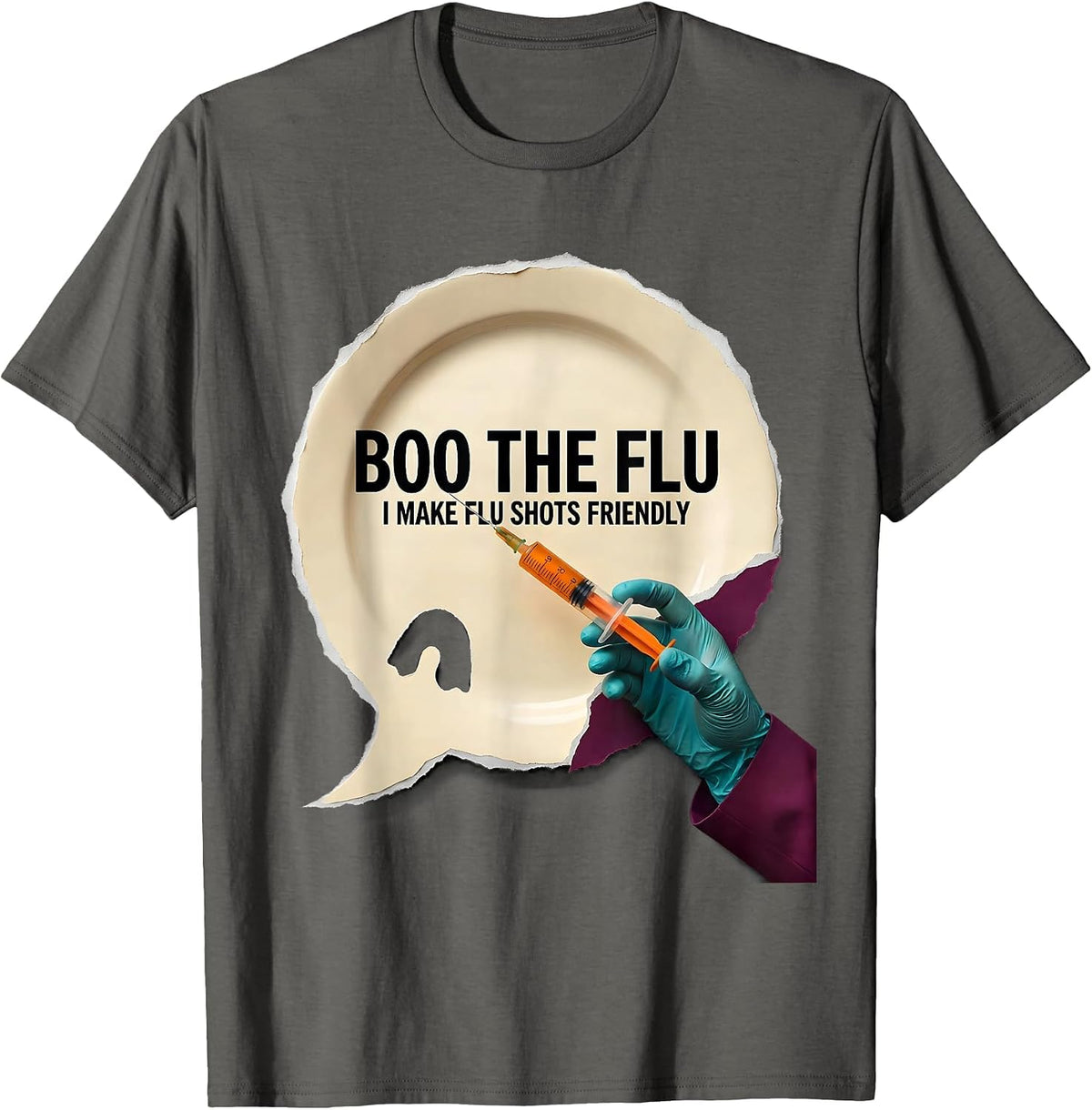 Men's Boo the Flu I Make Flu Shots Friendly Funny Halloween Nurse T-Shirt - Asphalt Grey