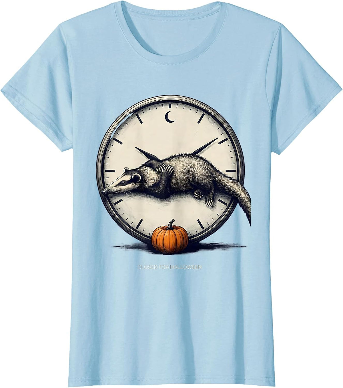 Closed For Halloween Whimsical Spooky Opossum Halloween T-Shirt - Baby Blue