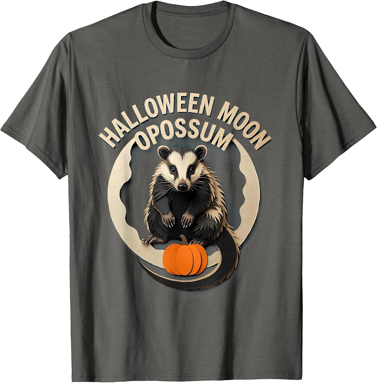 Halloween Moon Opossum Whimsical Spooky Opossum Halloween T-Shirt - Asphalt Grey