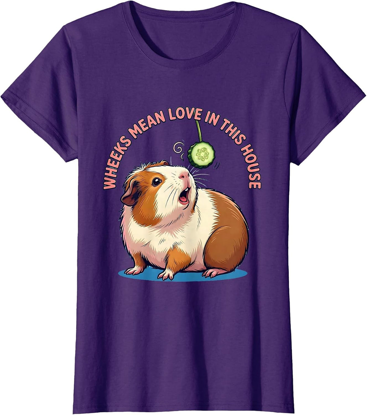 Women's Wheeks Mean Love In This House Cute Kawaii Guinea Pig Pet T-Shirt - Purple