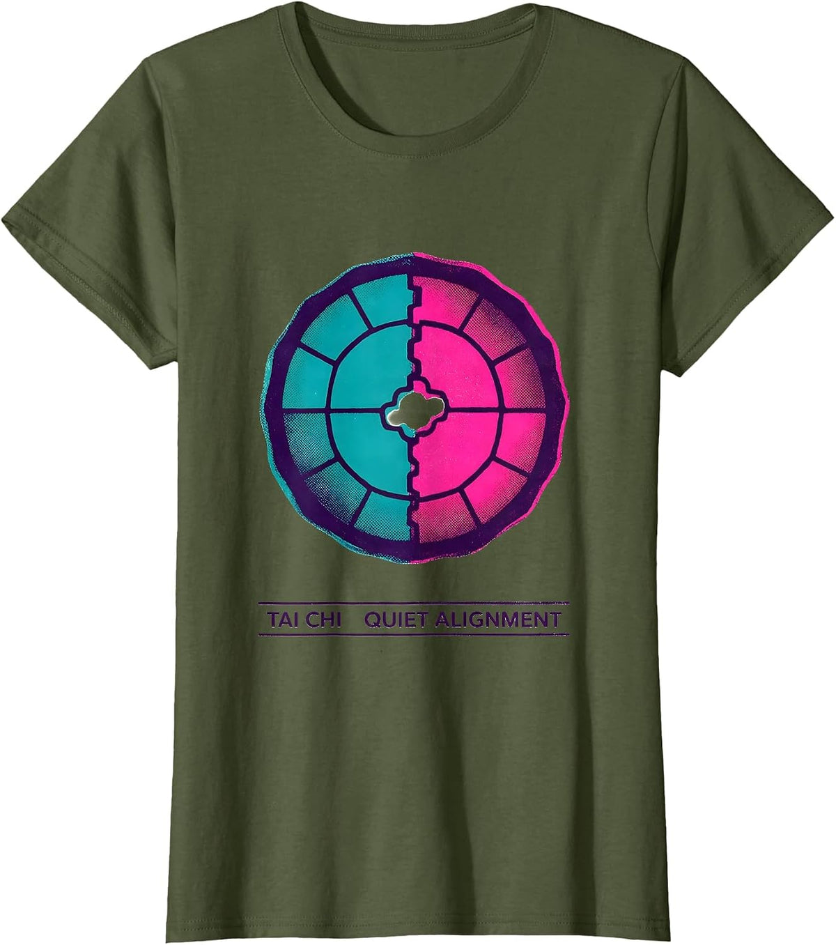 Women's Tai Chi Quiet Alignment Risograph Zen Martial Arts Gift T-Shirt - Olive Green