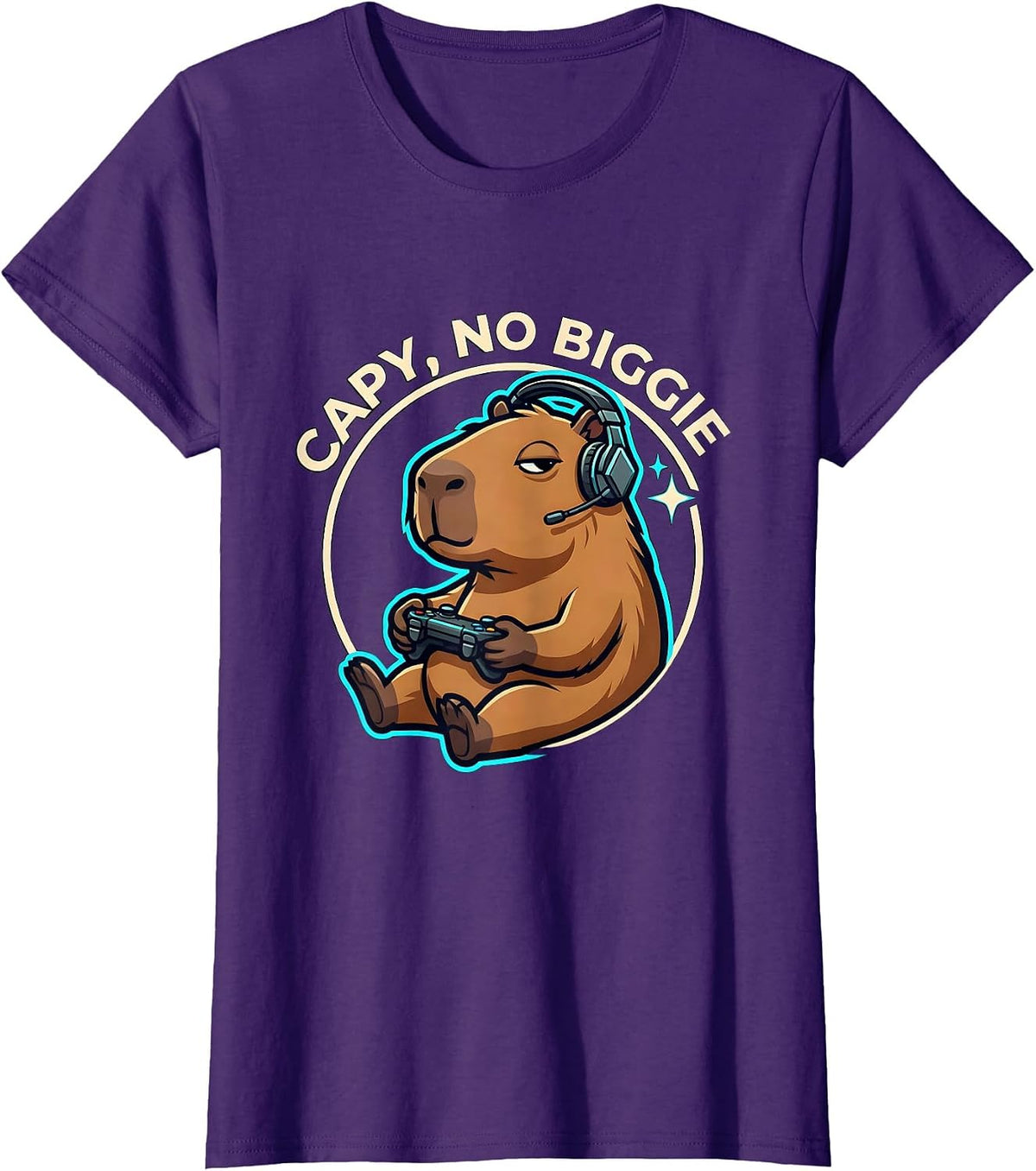 Women's Capy, No Biggie Funny Capybara Gaming Meme Youth T-Shirt - Purple