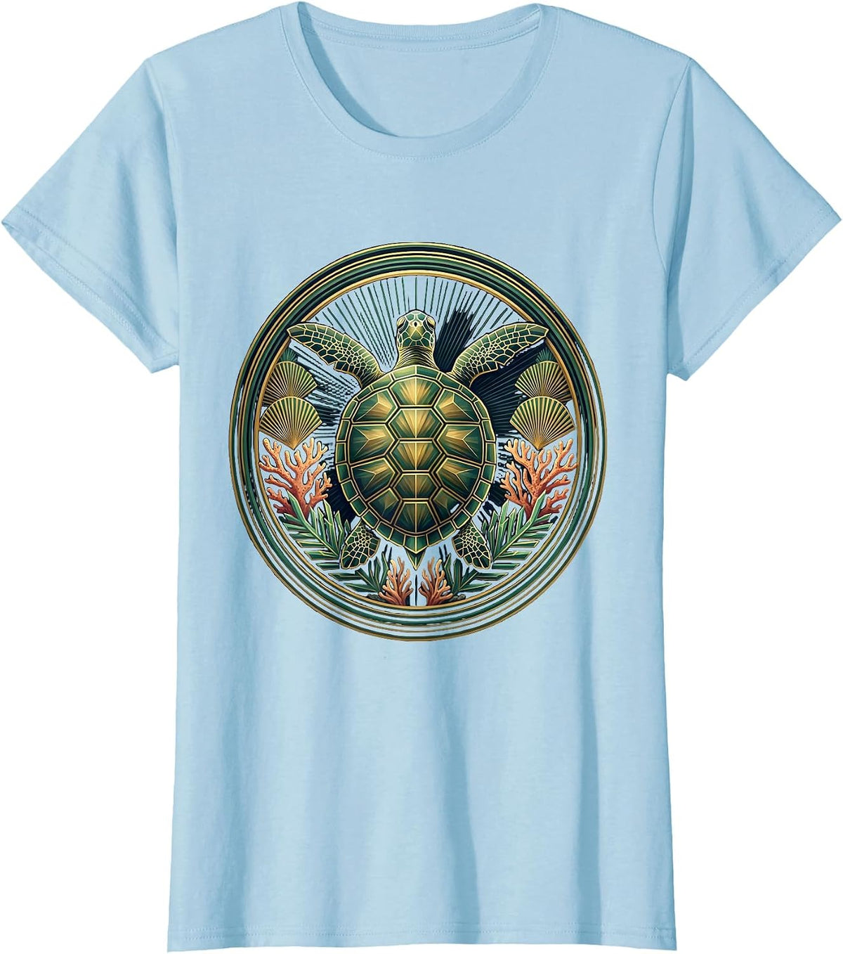 Mexico Sea Turtle Coral Reef Ocean Graphic T-Shirt - Baby Blue