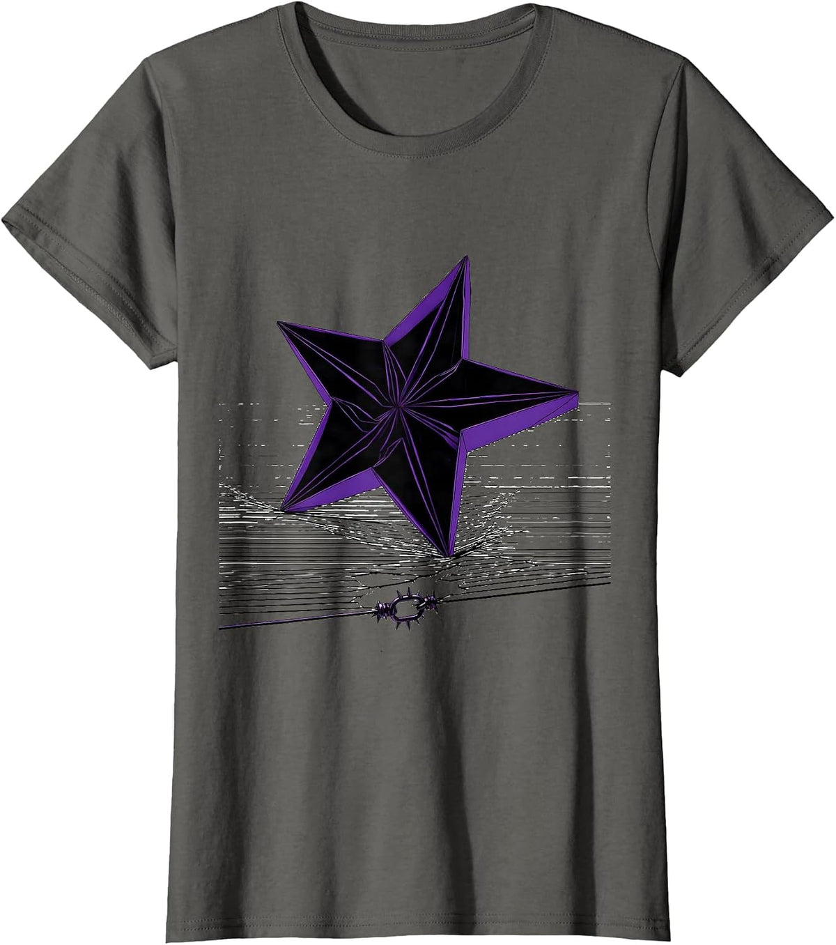 Women's Folded Star Grunge Alt Y2K Vintage Graphic T-Shirt - Asphalt Grey