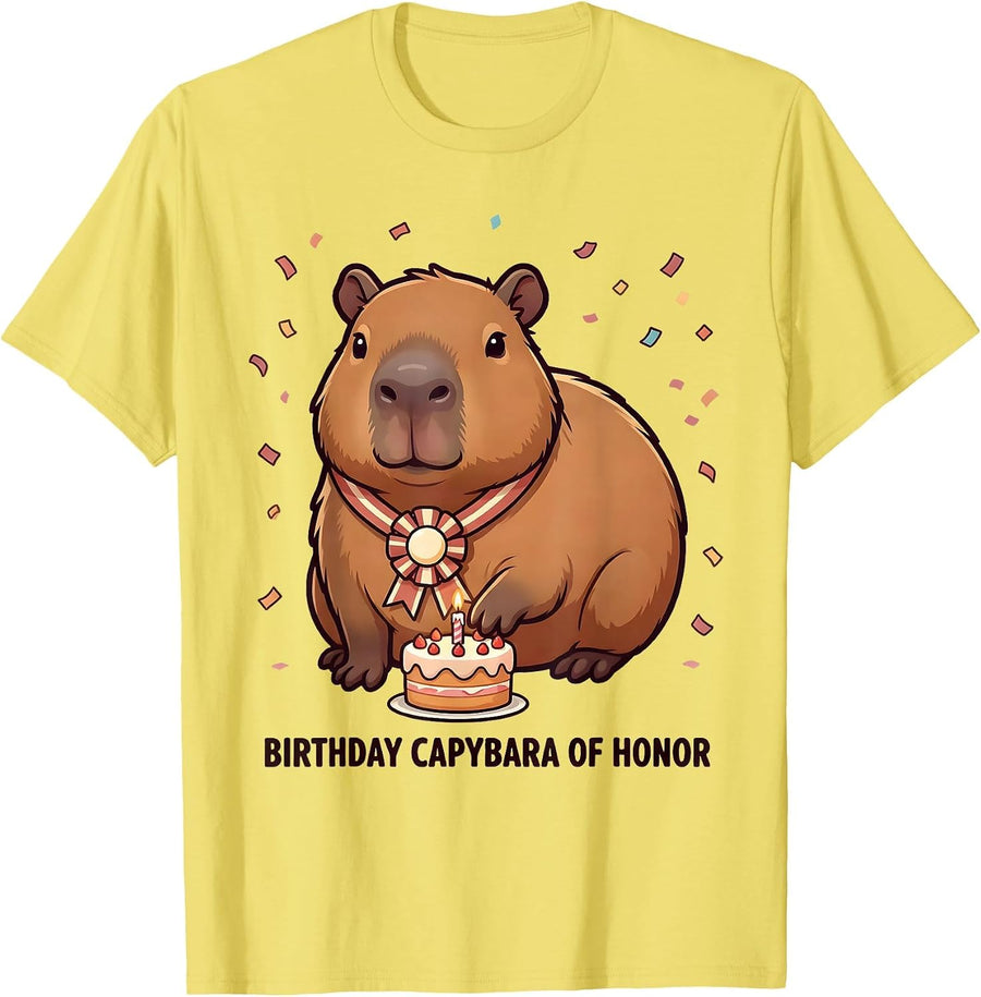 Men's Birthday Capybara Of Honor Cute Kawaii Animal Lover Birthday T-Shirt - Lemon Yellow