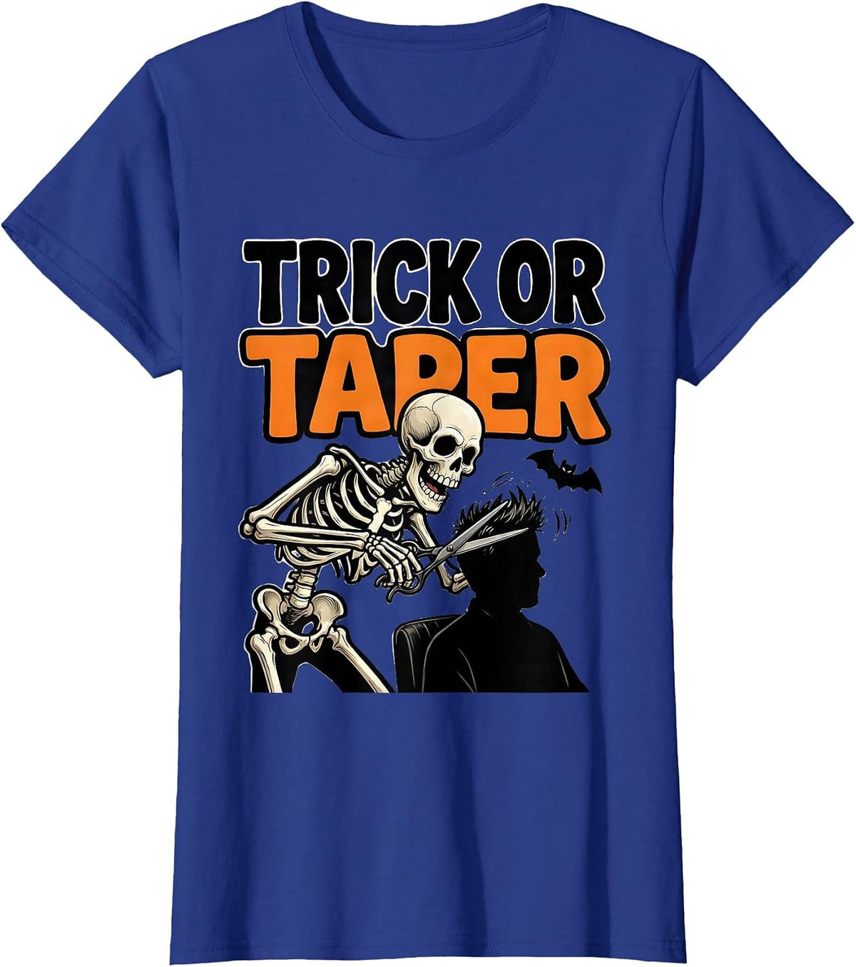 Women's Trick Or Taper Funny Skeleton Barber Halloween Hairstylist T-Shirt - Royal Blue