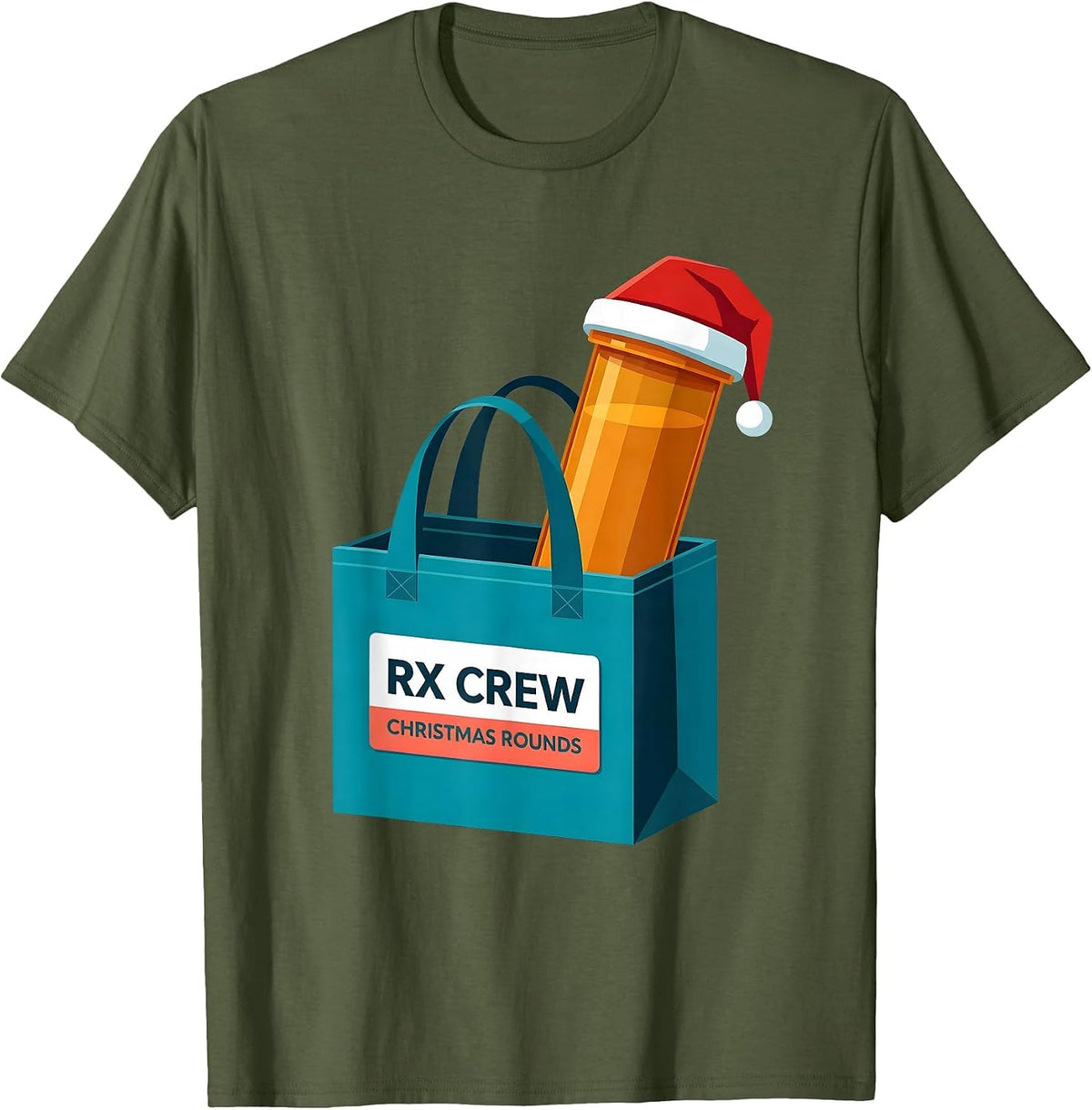 Men's Rx Crew Christmas Rounds Funny Pharmacy Crew Holiday T-Shirt - Olive Green