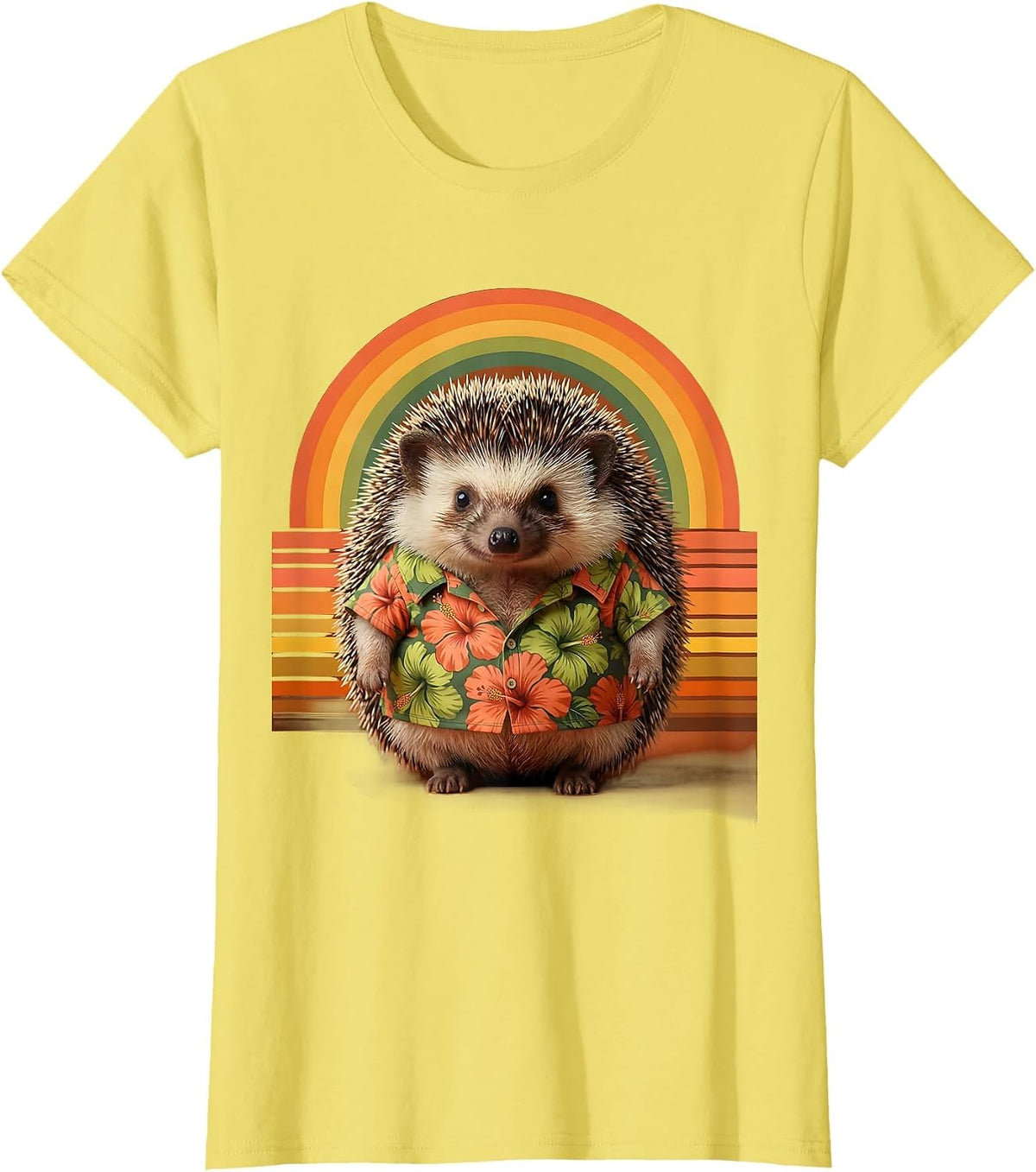 Women's Hedgehog Hawaiian Floral Shirt Kids Graphic Tee T-Shirt - Lemon Yellow