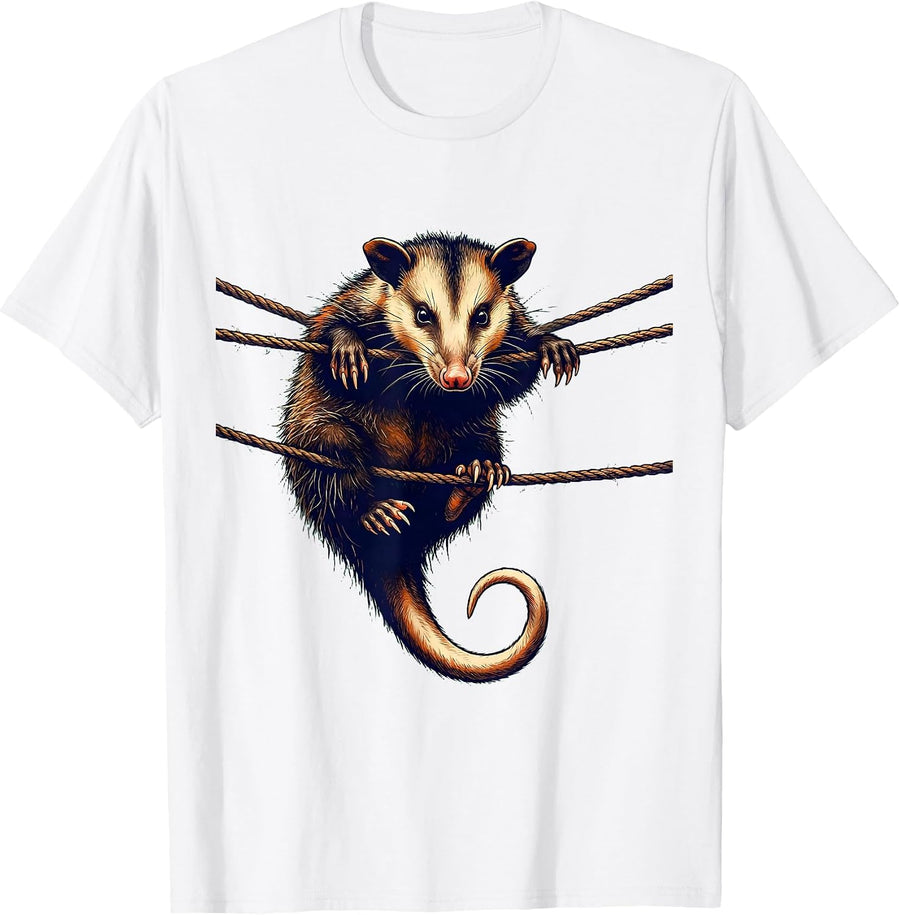 Men's Opossum Clothesline Absurd Humor Animal Meme T-Shirt - White