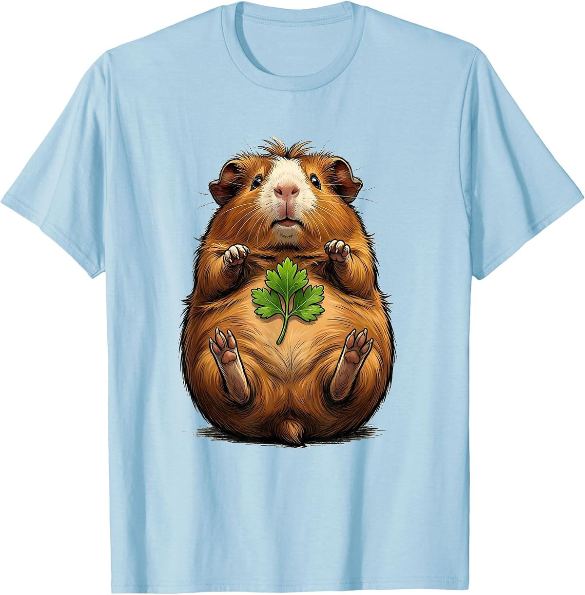 Rounded Tailless Guinea Pig Cartoon Pet Lover Humor T-Shirt - Baby Blue