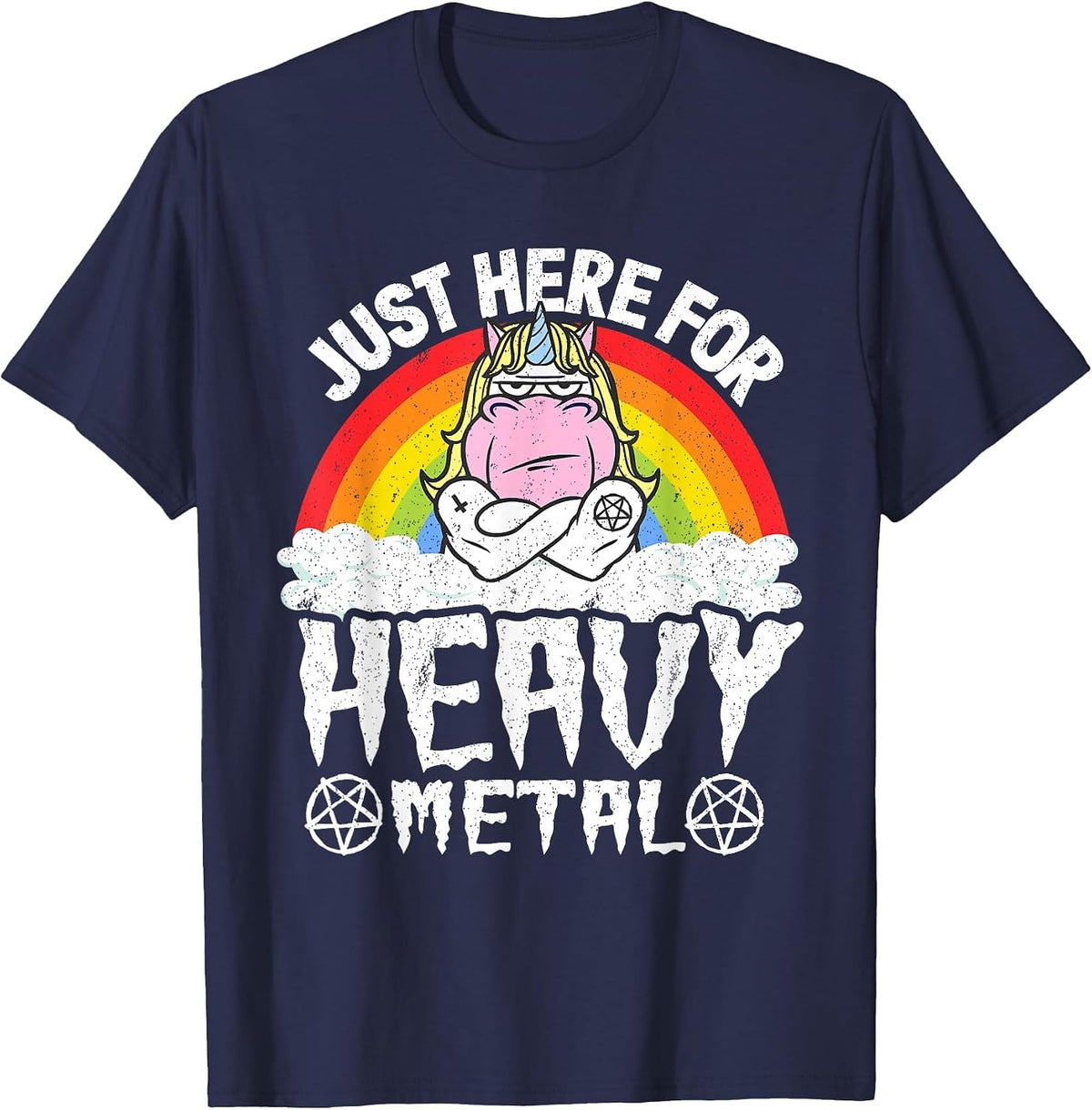 Kids Band Unicorn Metal Rainbow Just Here for Heavy Metal T-Shirt - Navy Blue