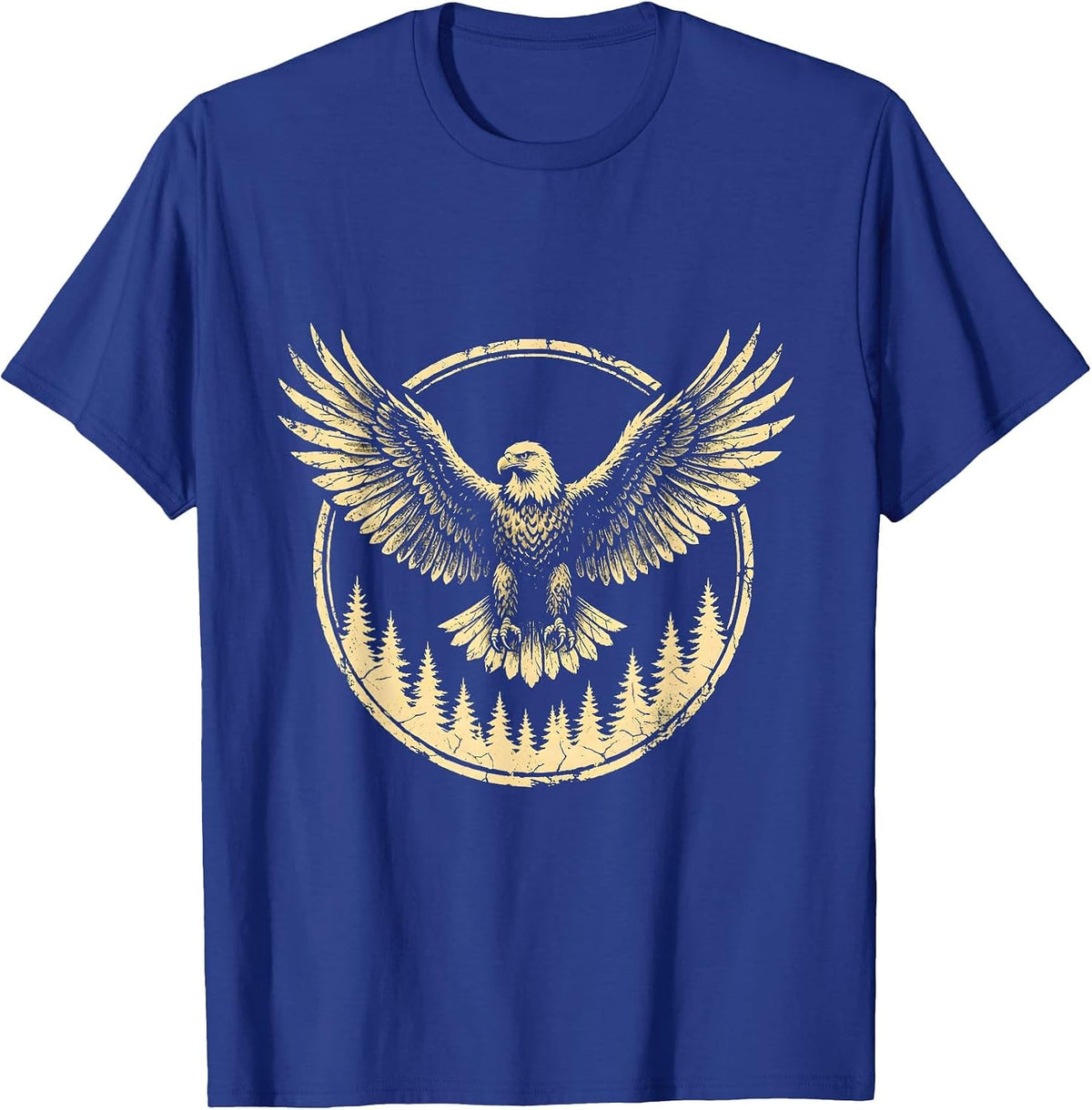 Eagle Soaring Over Camo Treetops Graphic T-Shirt - Royal Blue