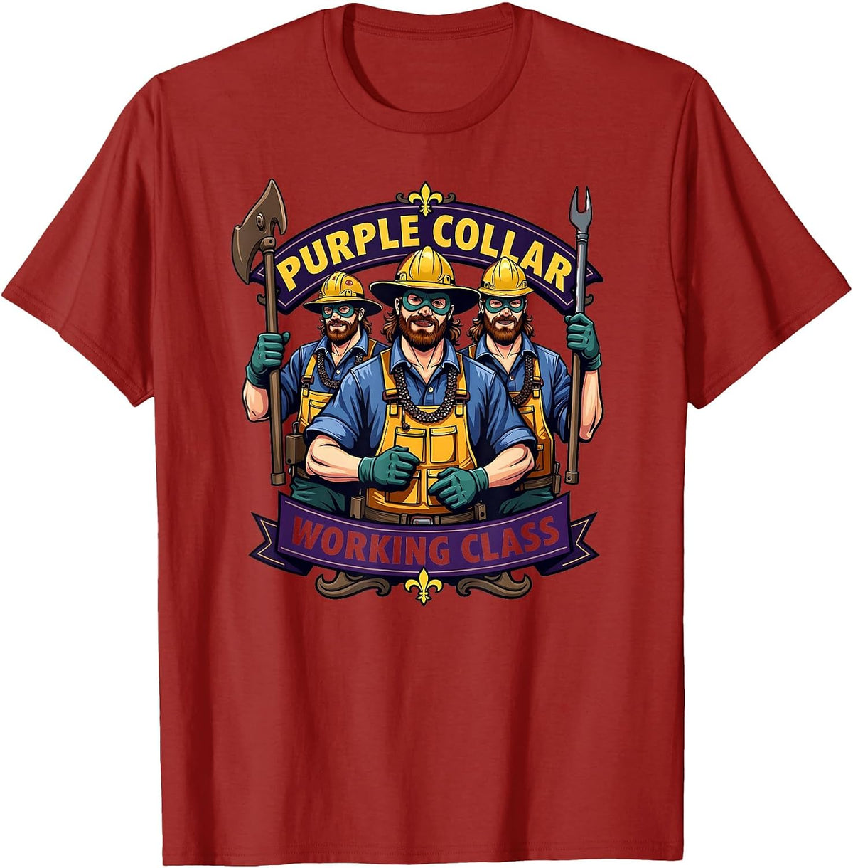 Purple Collar Working Class Mardi Gras Design T-Shirt - Cranberry Red