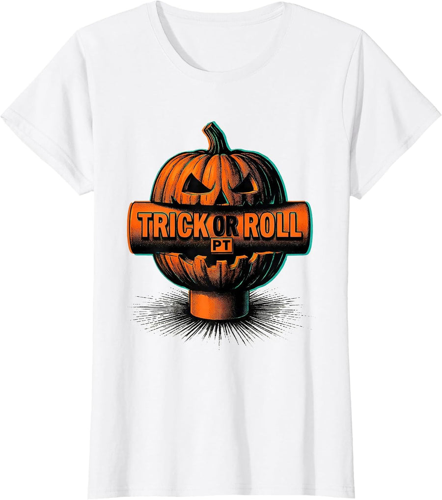 Women's Trick Or Roll PT Halloween Physical Therapy Therapist Humor T-Shirt - White