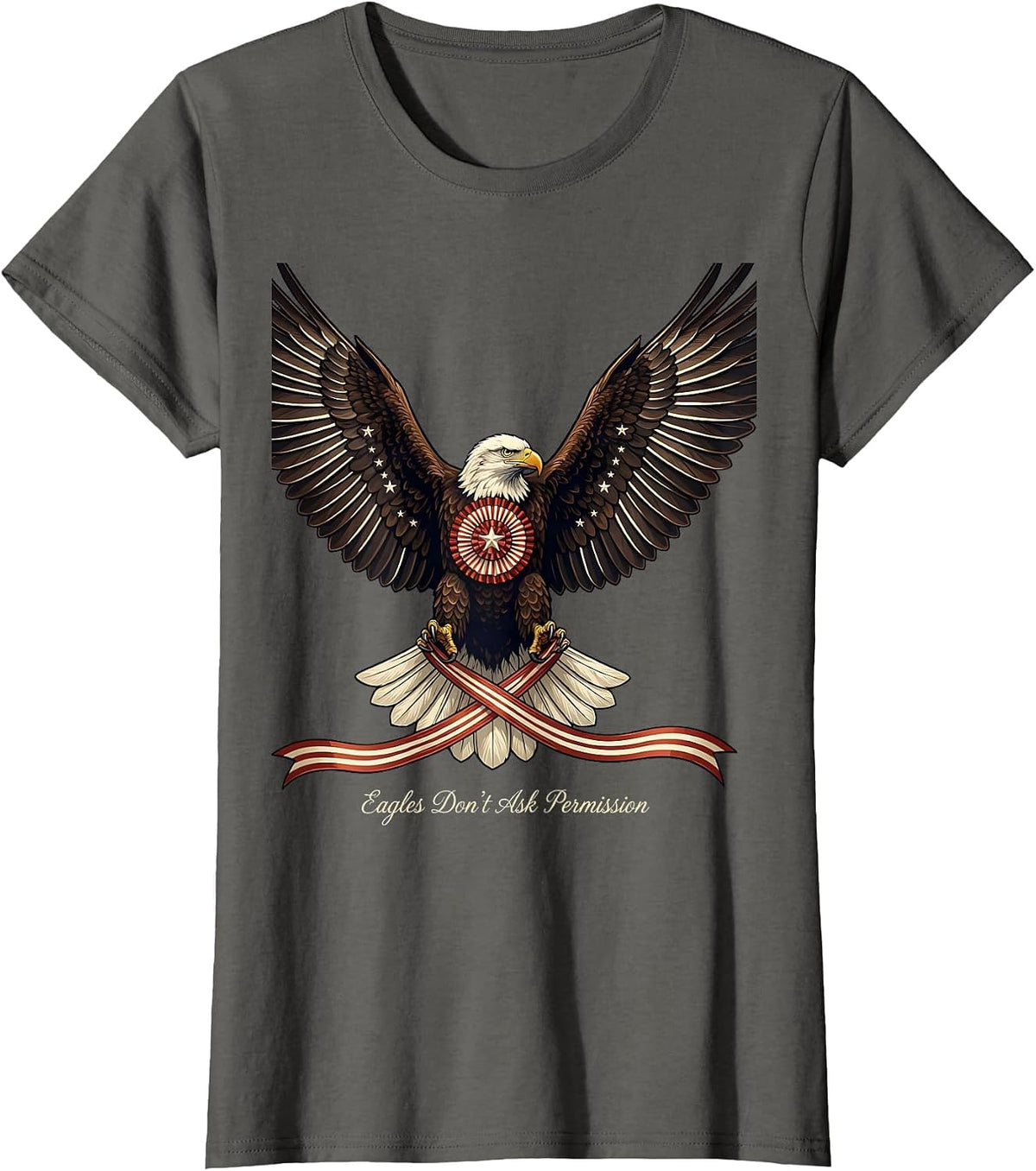 Women's American Flag Eagle Eagles Dont Ask Permission T-Shirt - Asphalt Grey