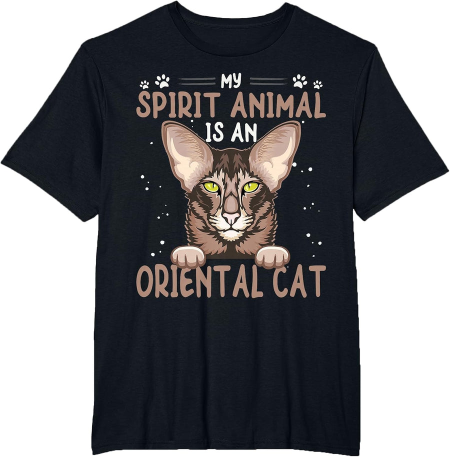 Oriental Cat Bicolor Dad Items Brush Oriental Shorthair Cat T-Shirt - Black