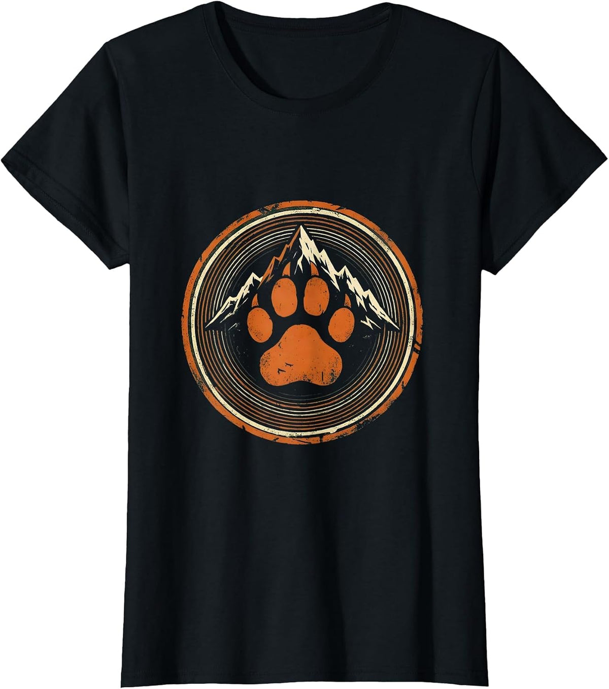 Lion Paw Print Mountain Backdrop Wilderness Design T-Shirt - Black