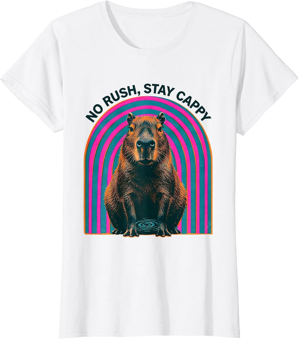 No Rush, Stay Cappy Funny Capybara Meme Animal Humor T-Shirt - White