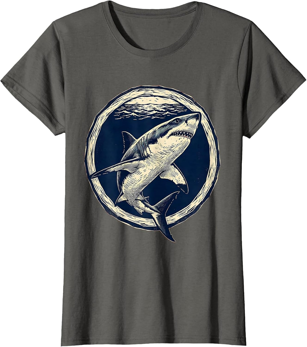 Women's Great White Shark Underwater Hawaiian Ocean Design T-Shirt - Asphalt Grey