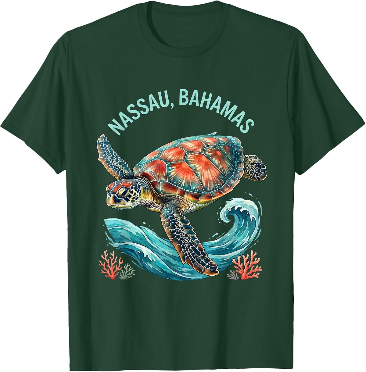 Nassau Bahamas Sea Turtle Vacation Souvenir Beach T-Shirt - Dark Green
