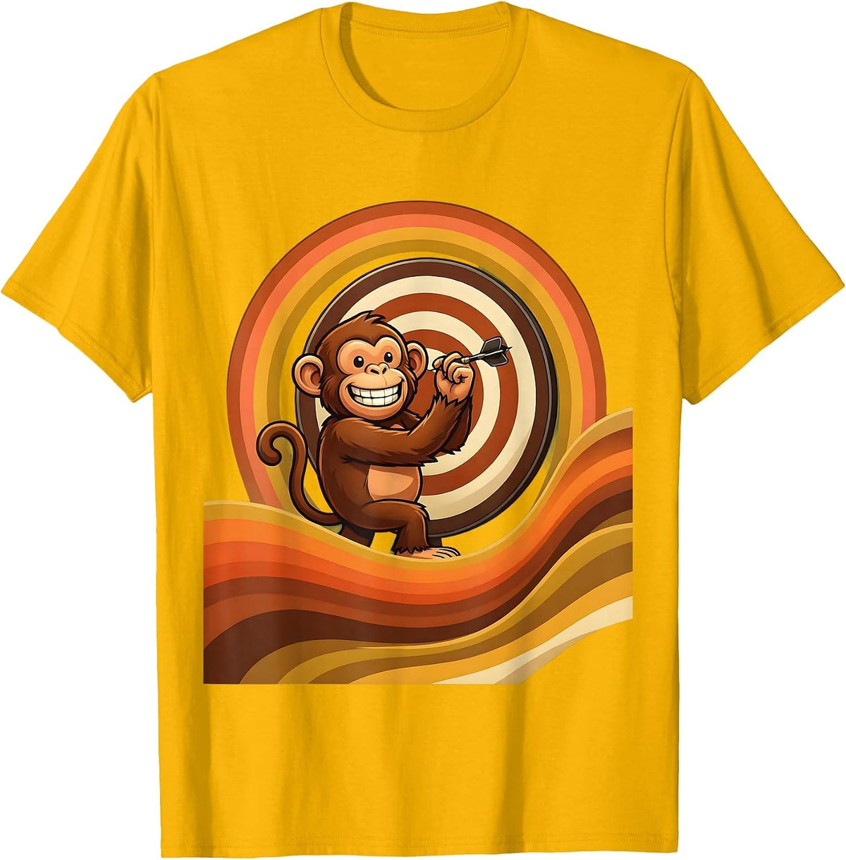 Monkey Throwing Dart at Target Board Graphic T-Shirt - Golden Yellow