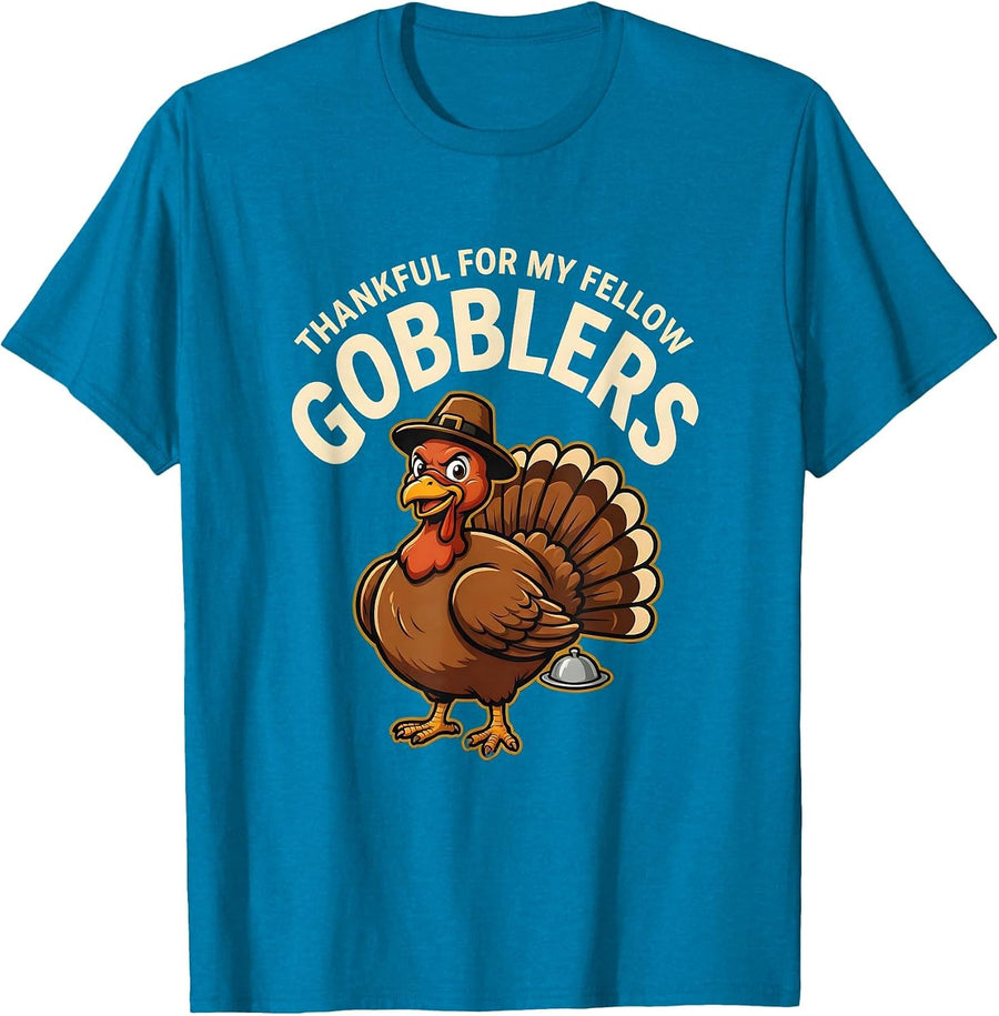 Thankful For My Fellow Gobblers Funny Turkey Family T-Shirt - Sapphire Blue