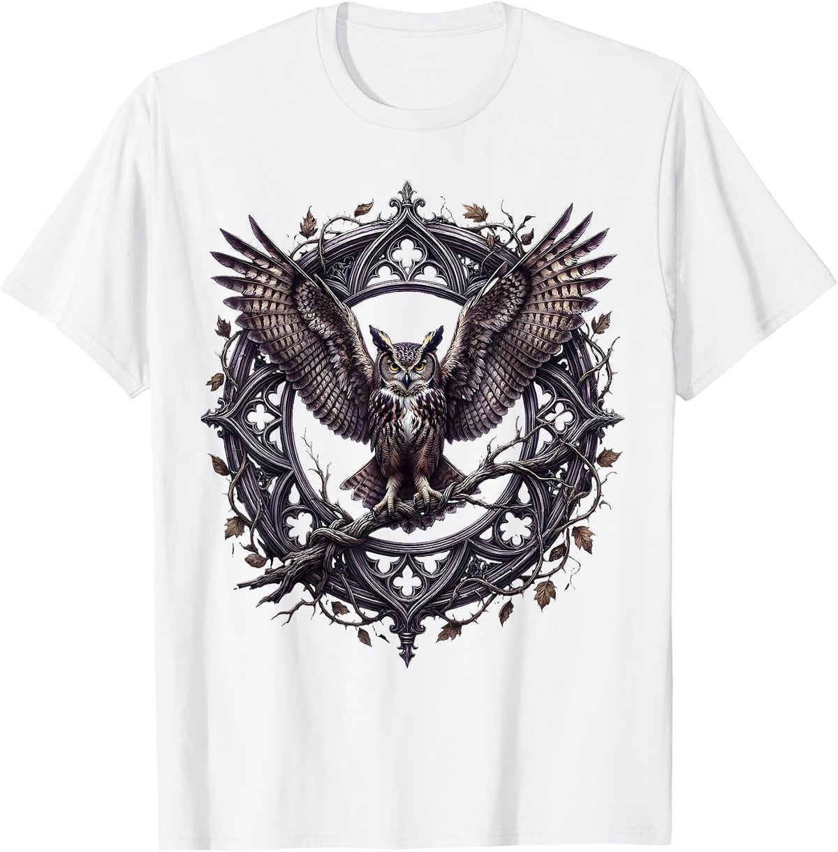 Men's Halloween Owl on Bare Branch Illustration T-Shirt - White