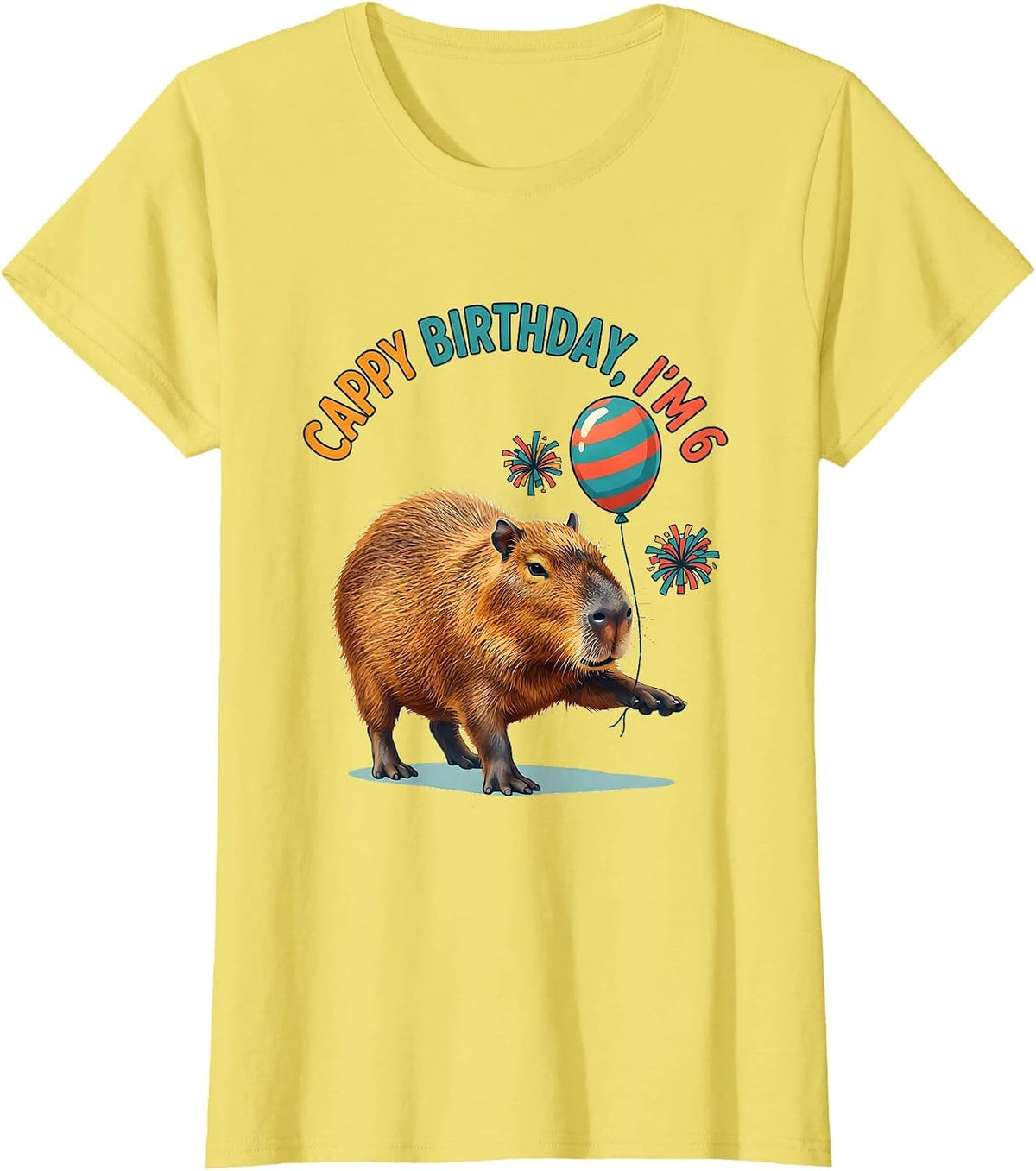 Cappy Birthday, I'm 6 Funny Capybara Birthday Girl Meme T-Shirt - Lemon Yellow