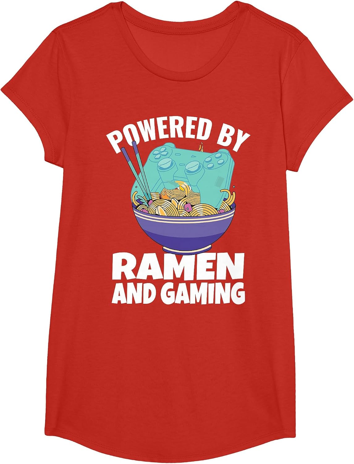 Powered By Ramen and Gaming Kids Gamer T-Shirt - Girls Red