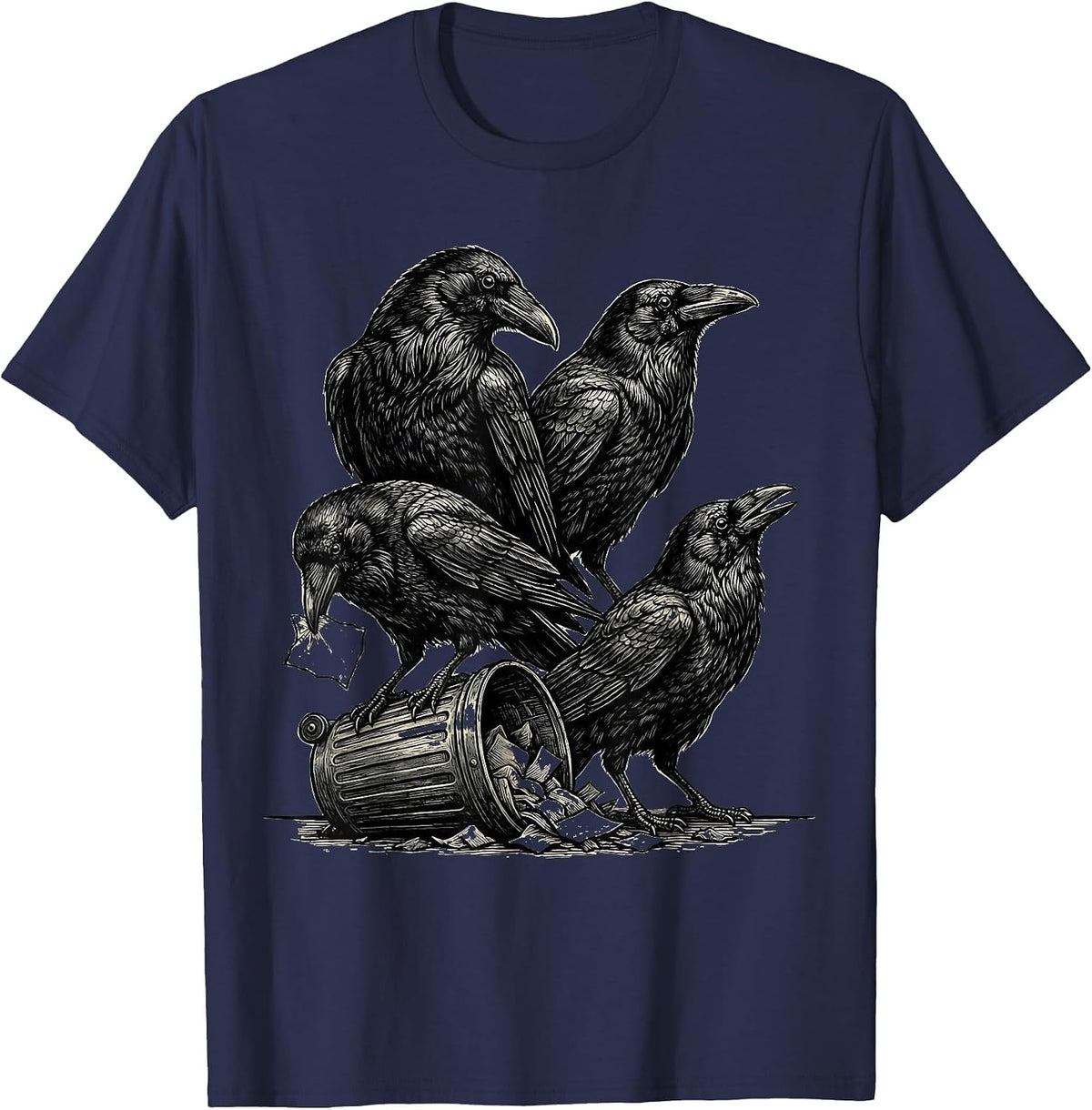 Block-Carved Crows Dark Humor Crow Lover Gothic Pun T-Shirt - Navy Blue