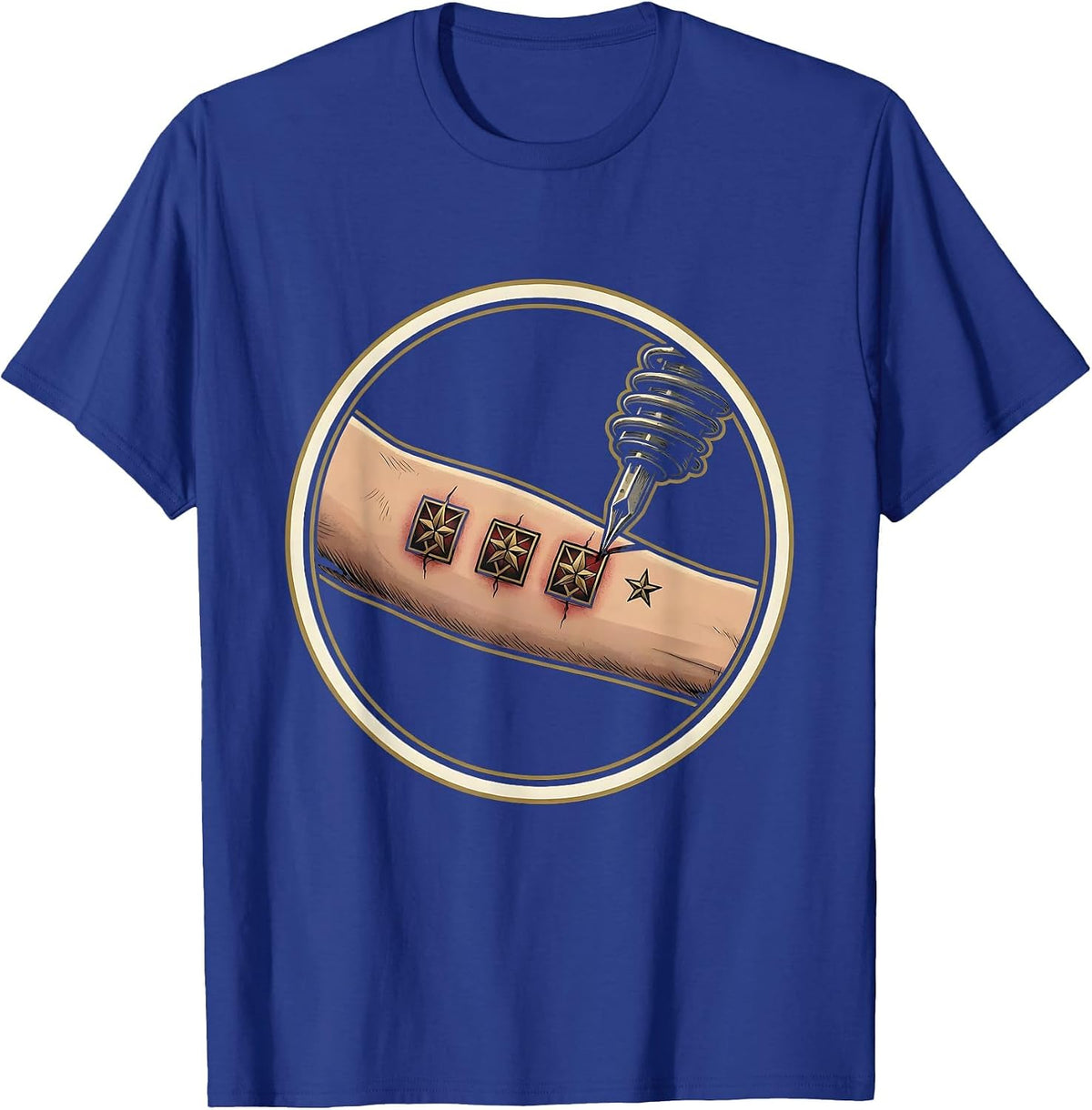 Men's Tattoo Patch Fresh Line Artist Humor T-Shirt - Royal Blue