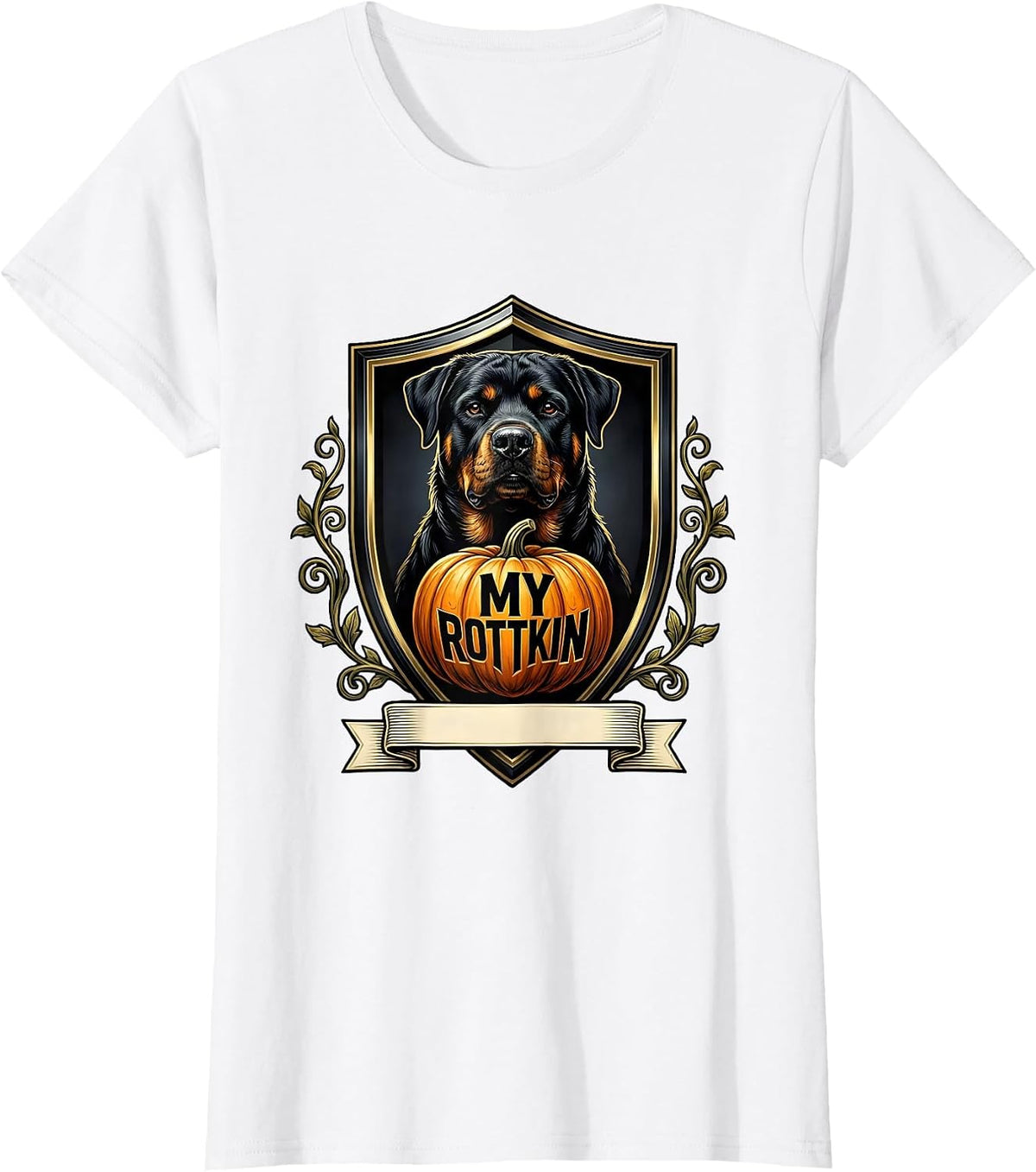 Women's My Rottkin Emblem Halloween Rottweiler Dog Owner Family T-Shirt - White