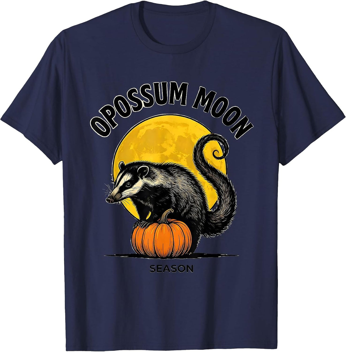 Opossum Moon Season Vintage Gothic Halloween Spooky Moon T-Shirt - Navy Blue