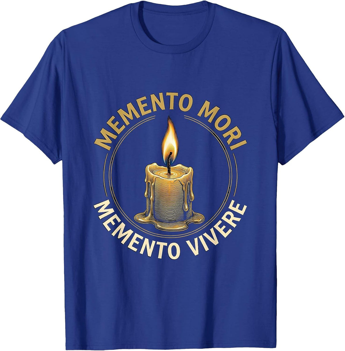 MEMENTO MORI MEMENTO VIVERE Stoic Philosophy Quote Emblem T-Shirt - Royal Blue