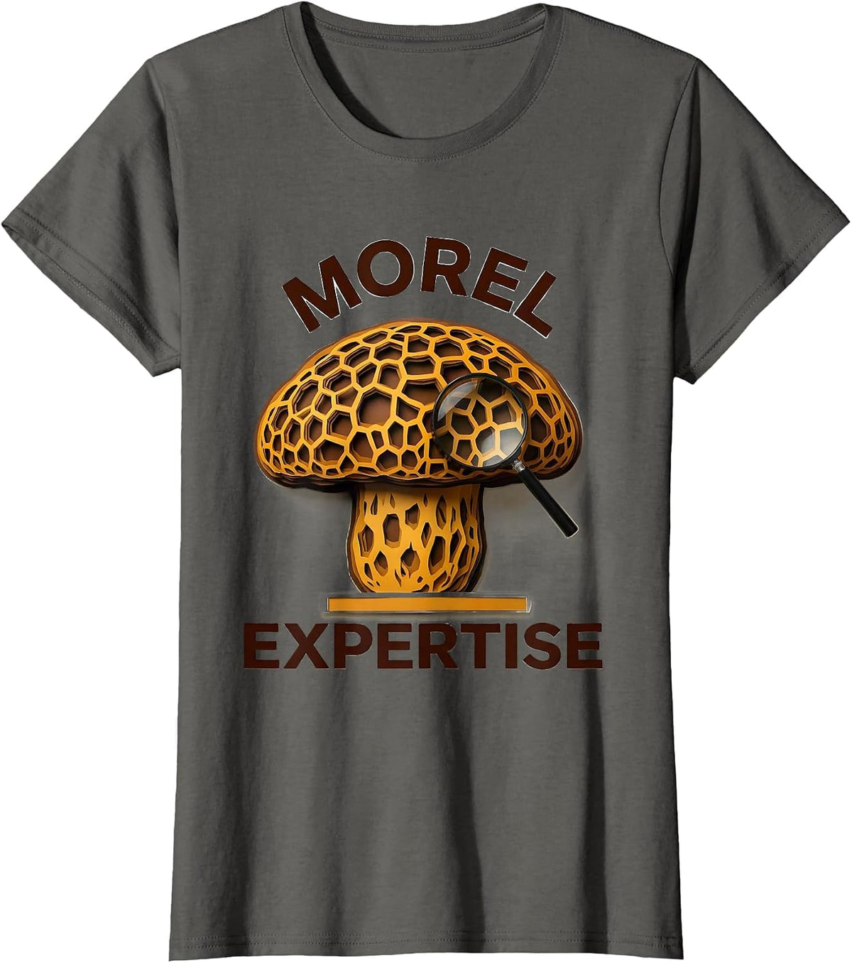 Women's Morel Expertise Retro Paper-Cutout Mushroom Forager Gift T-Shirt - Asphalt Grey