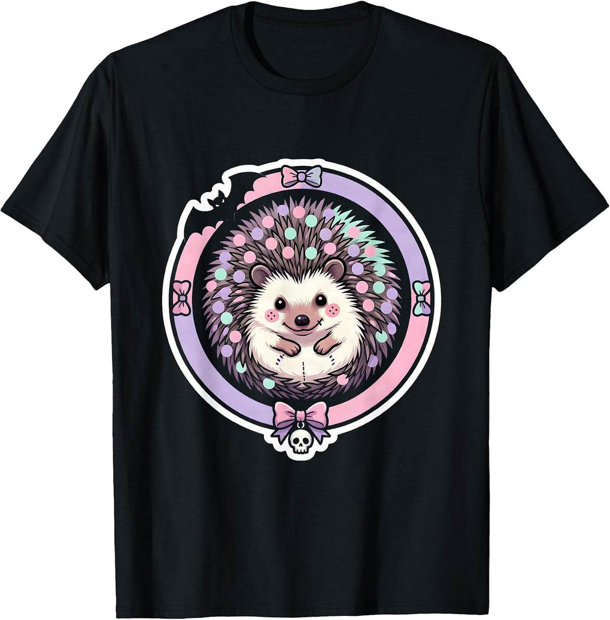 Men's Hedgehog Polka Dot Ball Cute Girls Graphic T-Shirt - Black