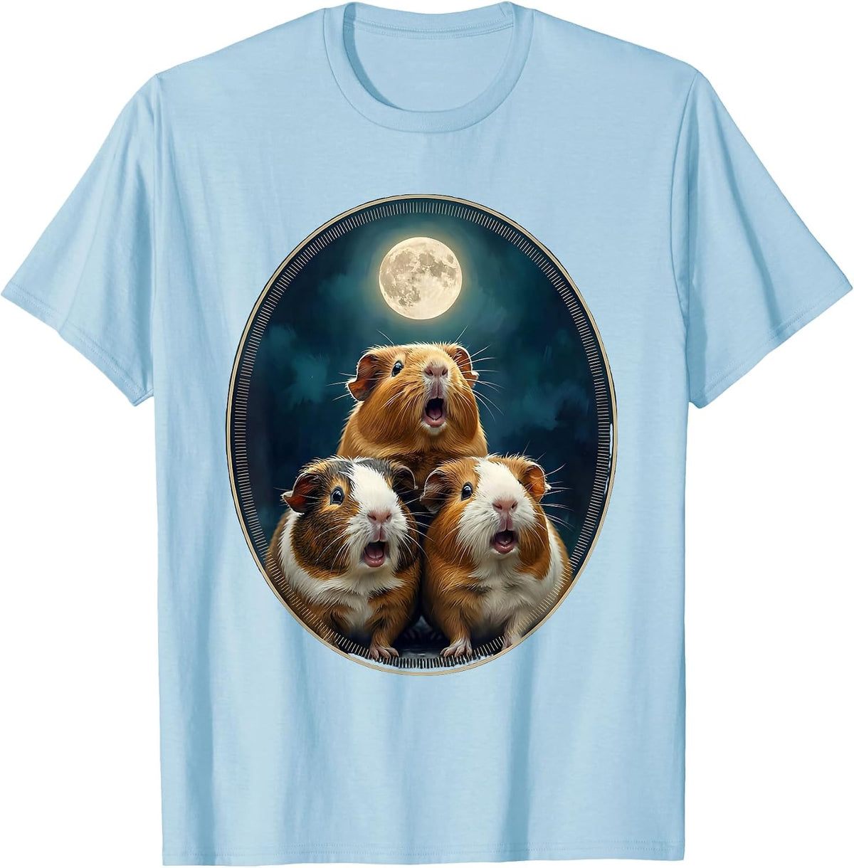 Men's Three Guinea Pig Moon Meme Parody Novelty Humor T-Shirt - Baby Blue