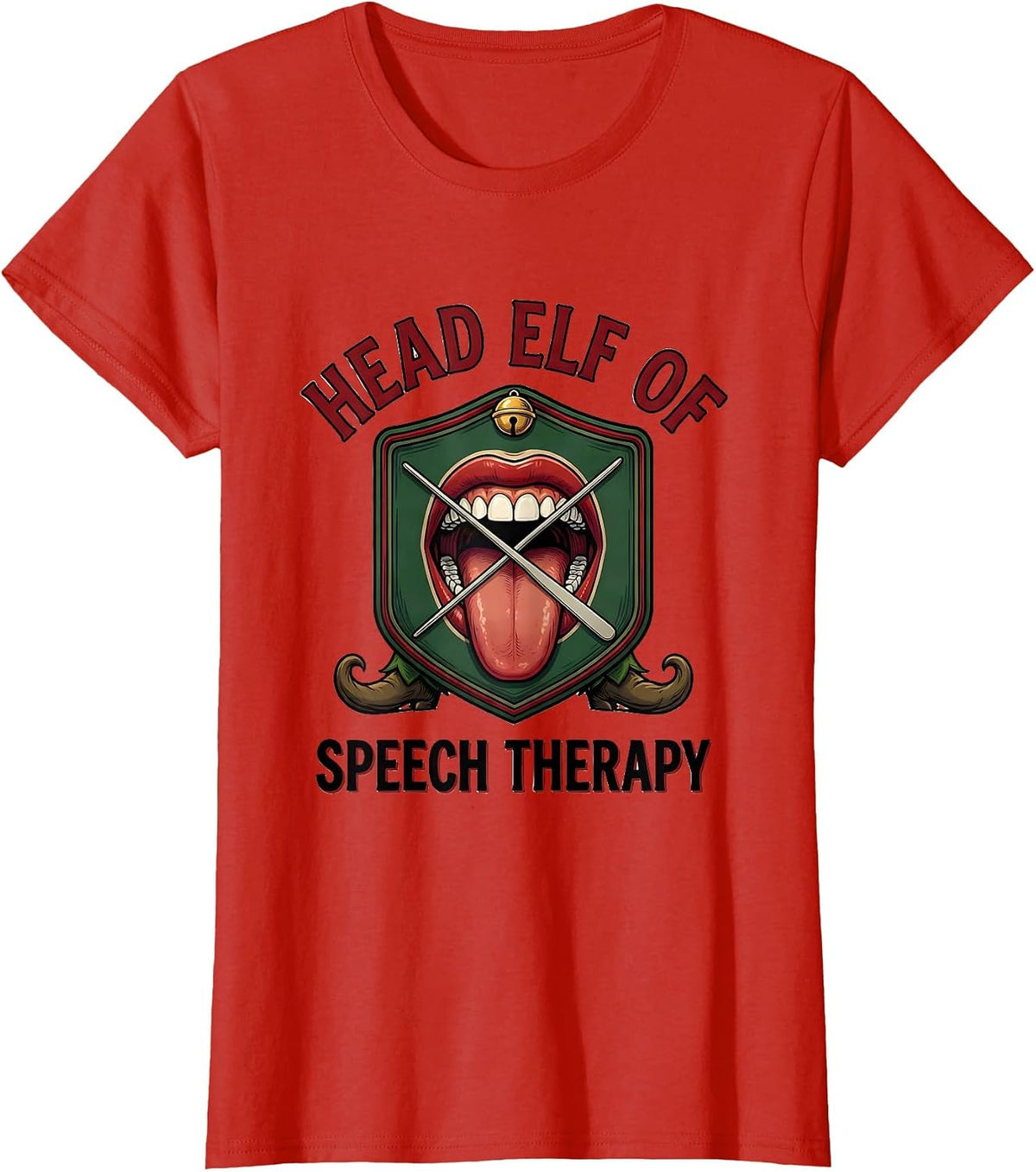 Head Elf of Speech Therapy Funny SLP Christmas Therapist T-Shirt - Red