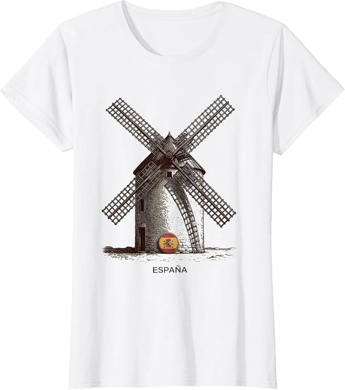 Women's ESPAÑA Crosshatch Etched Spanish Windmill Souvenir National T-Shirt - White