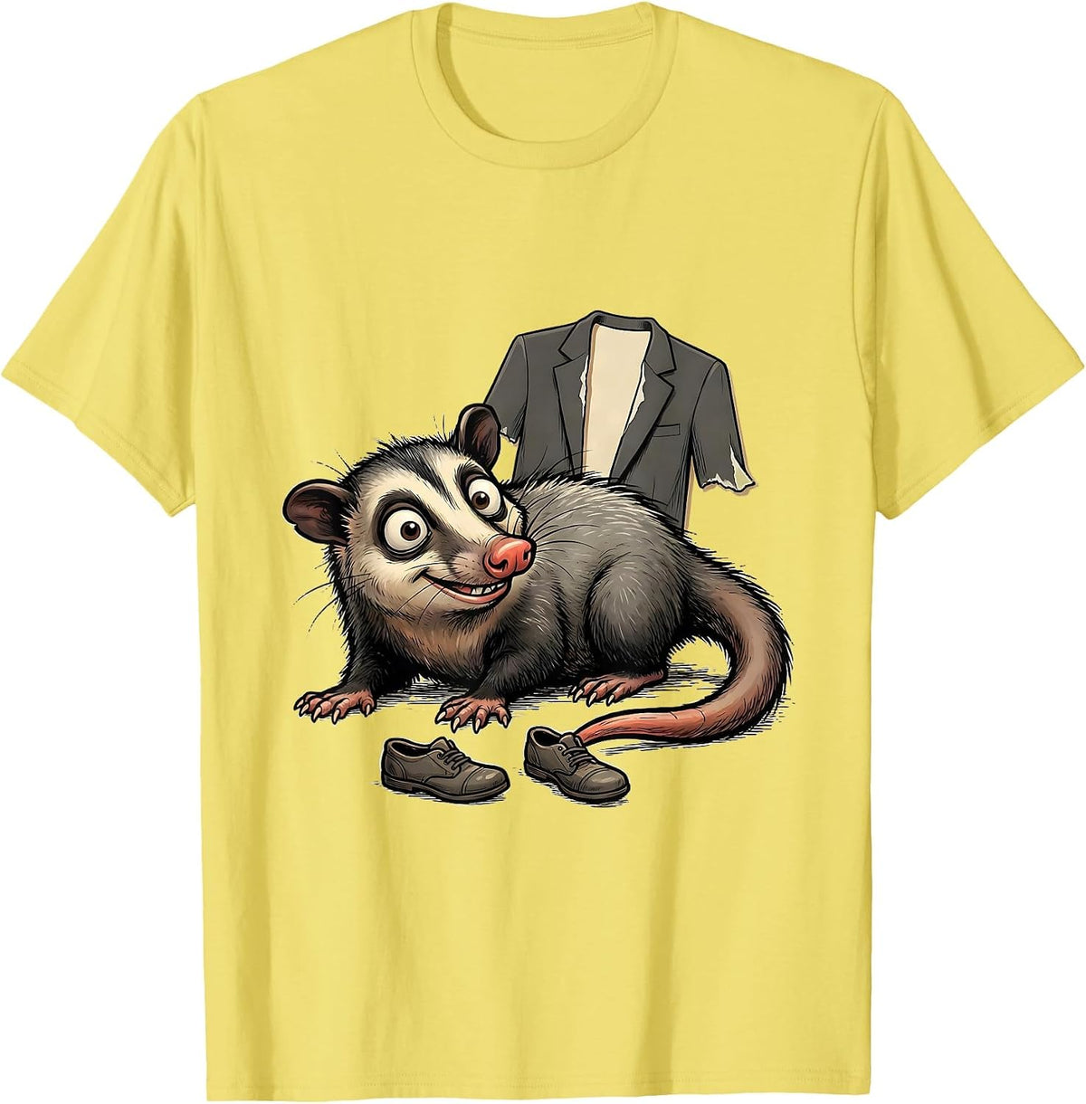 Men's Cartoon Opossum Human Costume Funny Halloween Animal T-Shirt - Lemon Yellow