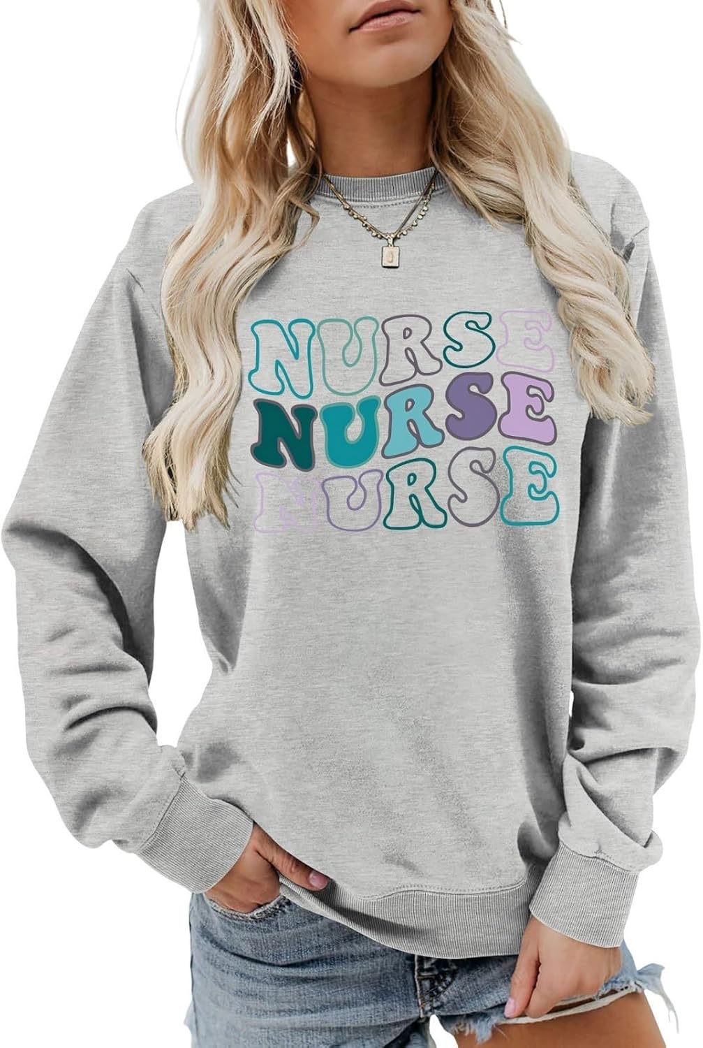 Nurse Sweatshirt Nursing School Sweater Registered Nurse Shirts Women Crewneck Long Sleeve Nurse Life Pullover Tops - 12